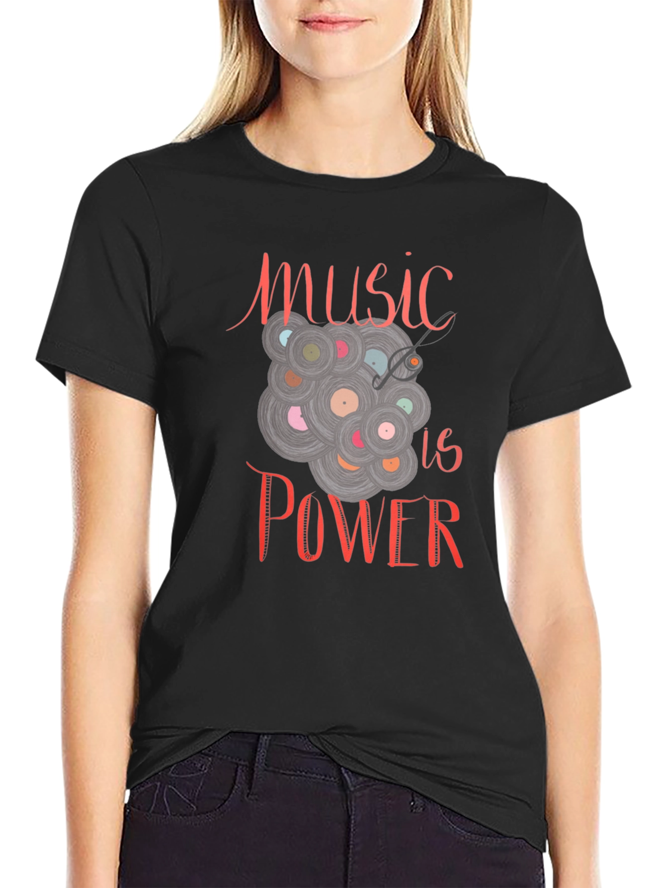 Music is Power Graphic Tee - Black Cotton T-Shirt