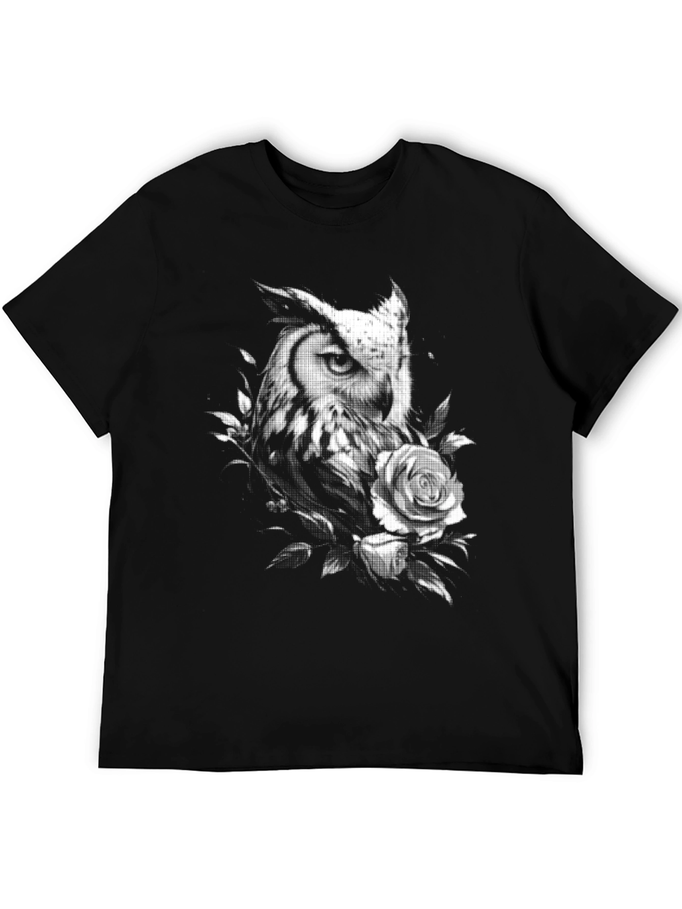 Owl and Rose Graphic T-Shirt - Black