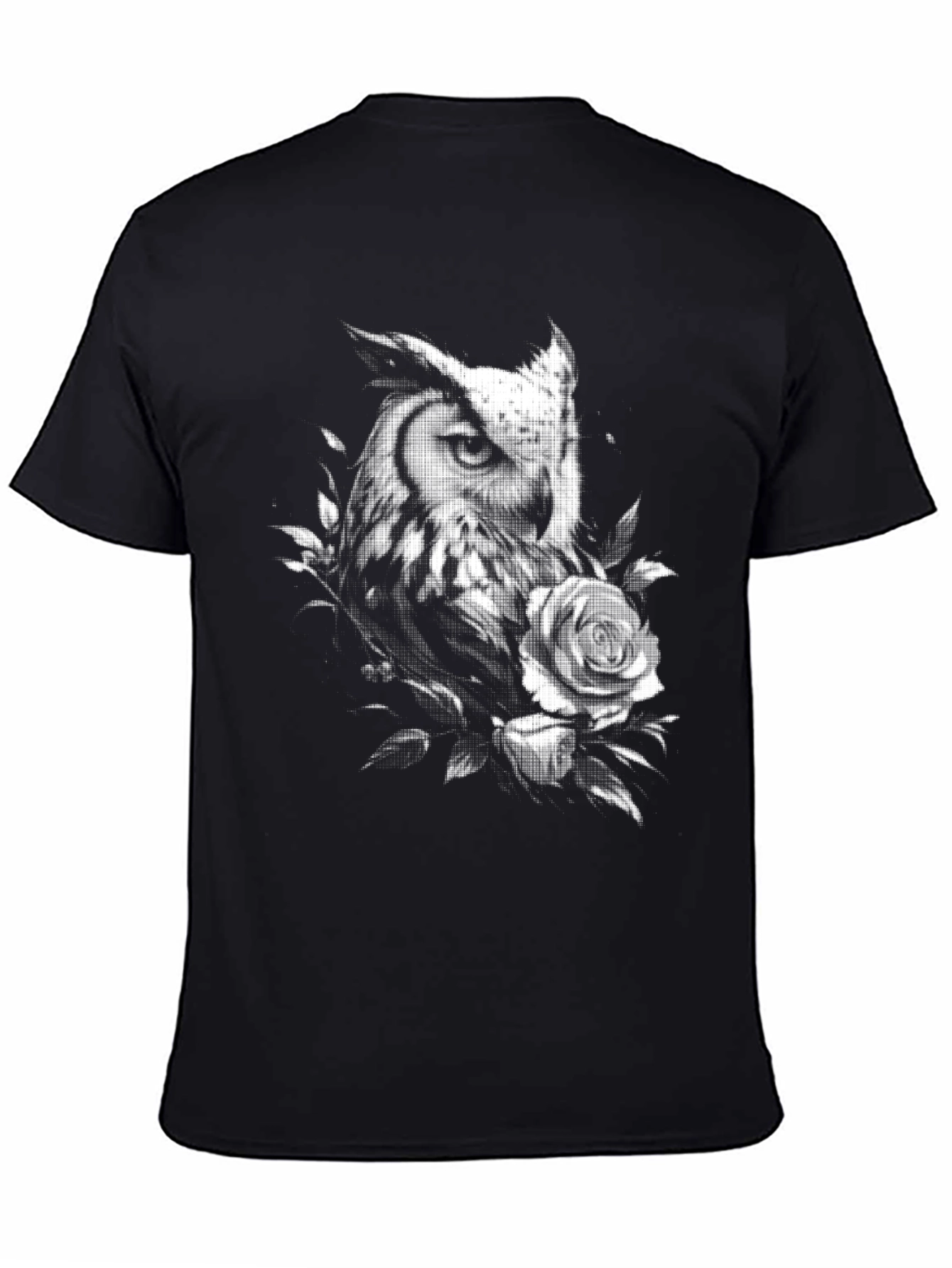 Owl and Rose Graphic T-Shirt - Black
