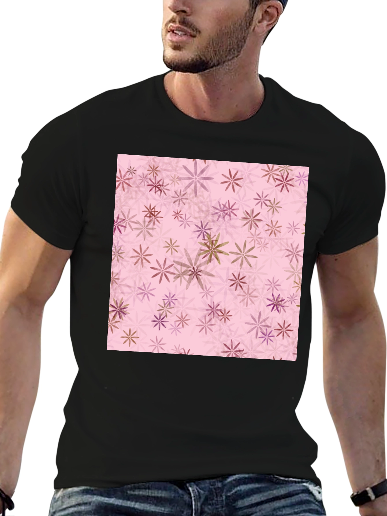 Floral Pattern Tee - Black