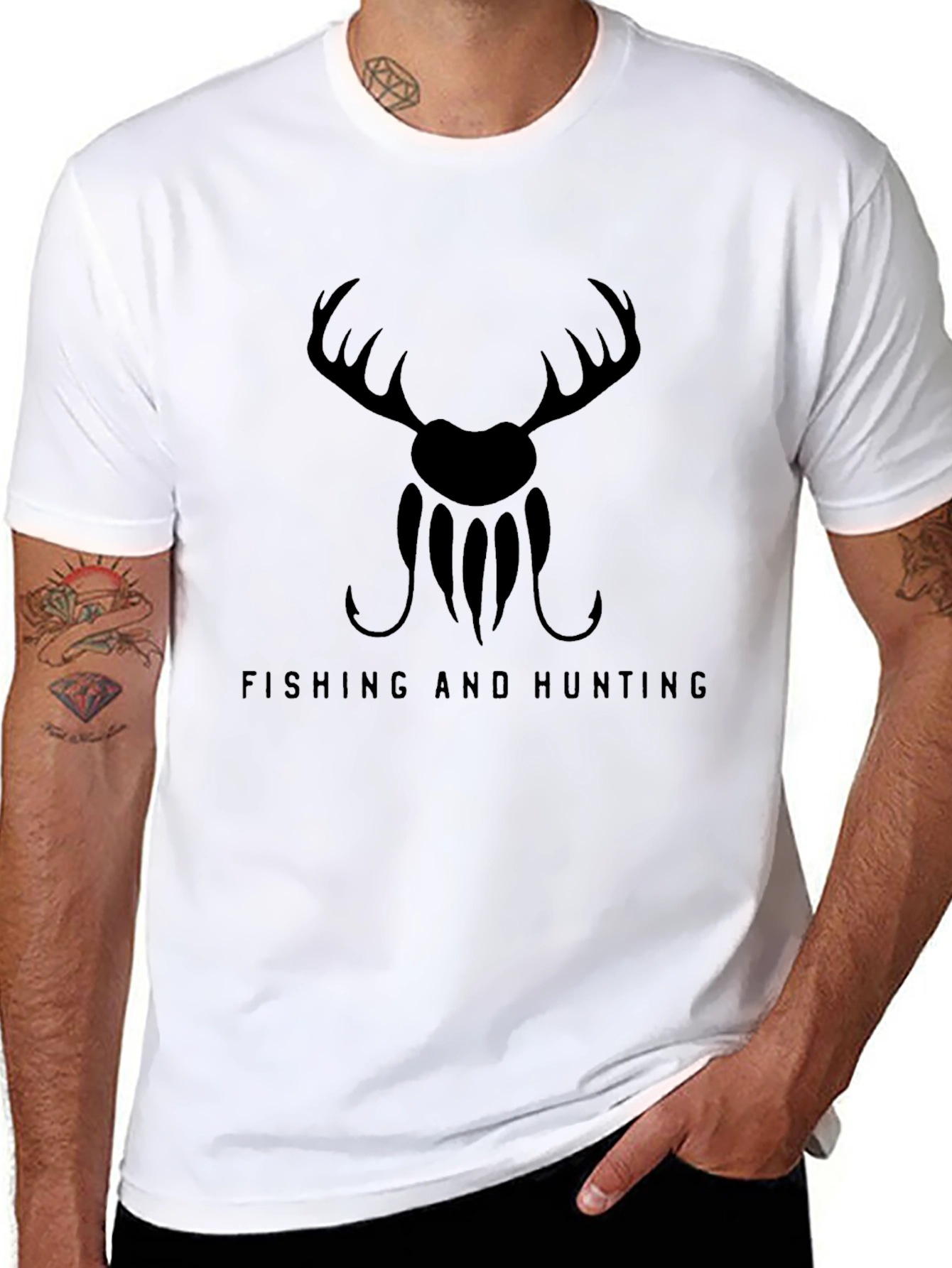 Fishing and Hunting Graphic Tee - Mens Black T-Shirt