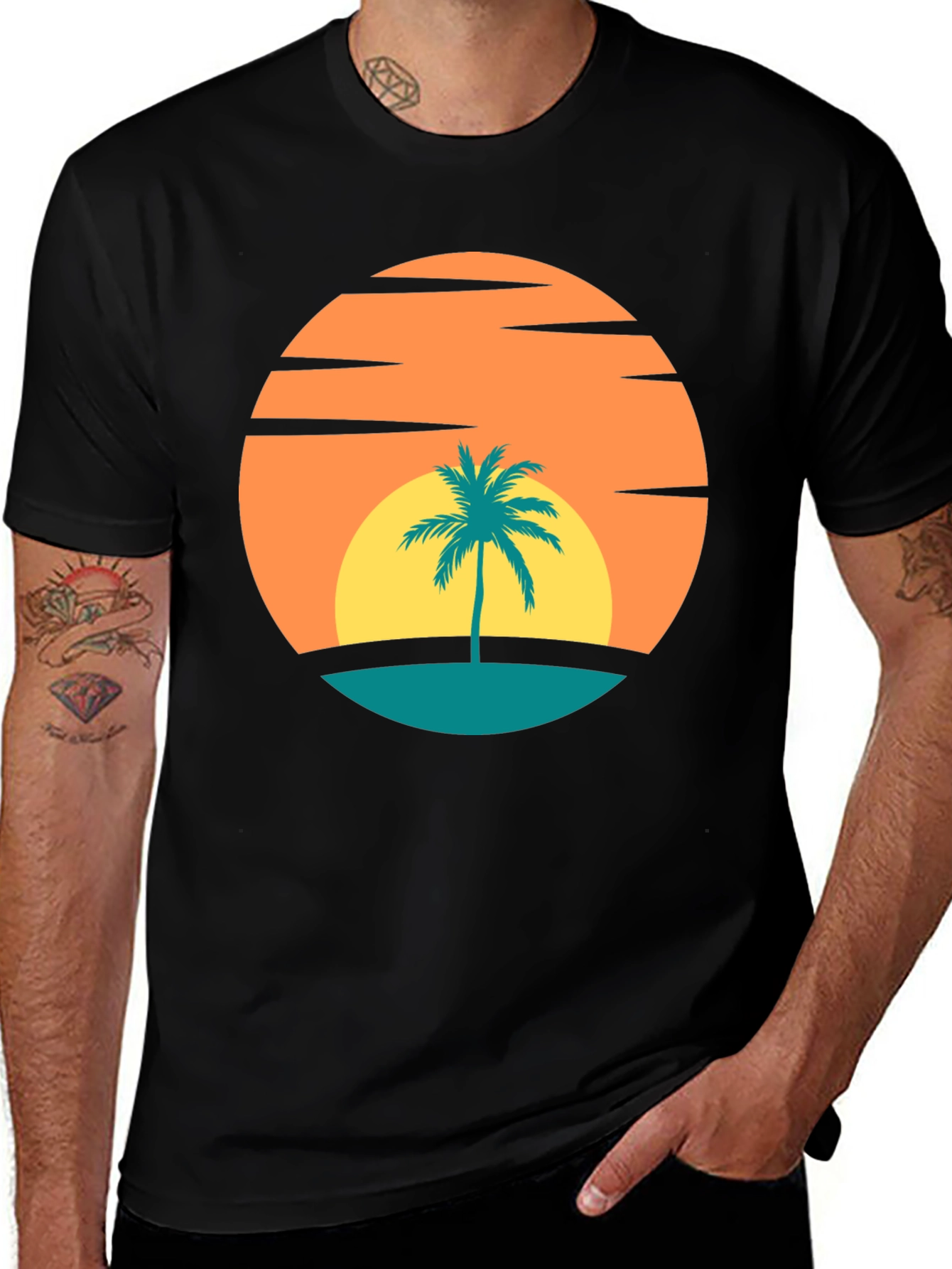 Retro Sunset Palm Tree Graphic Tee