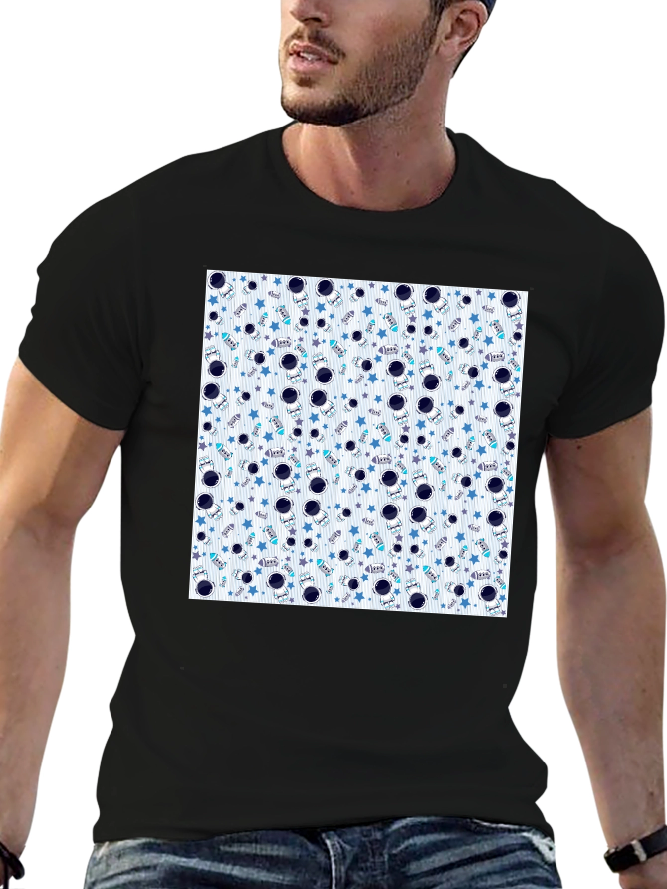 Astronauts & Stars Graphic Black T-Shirt