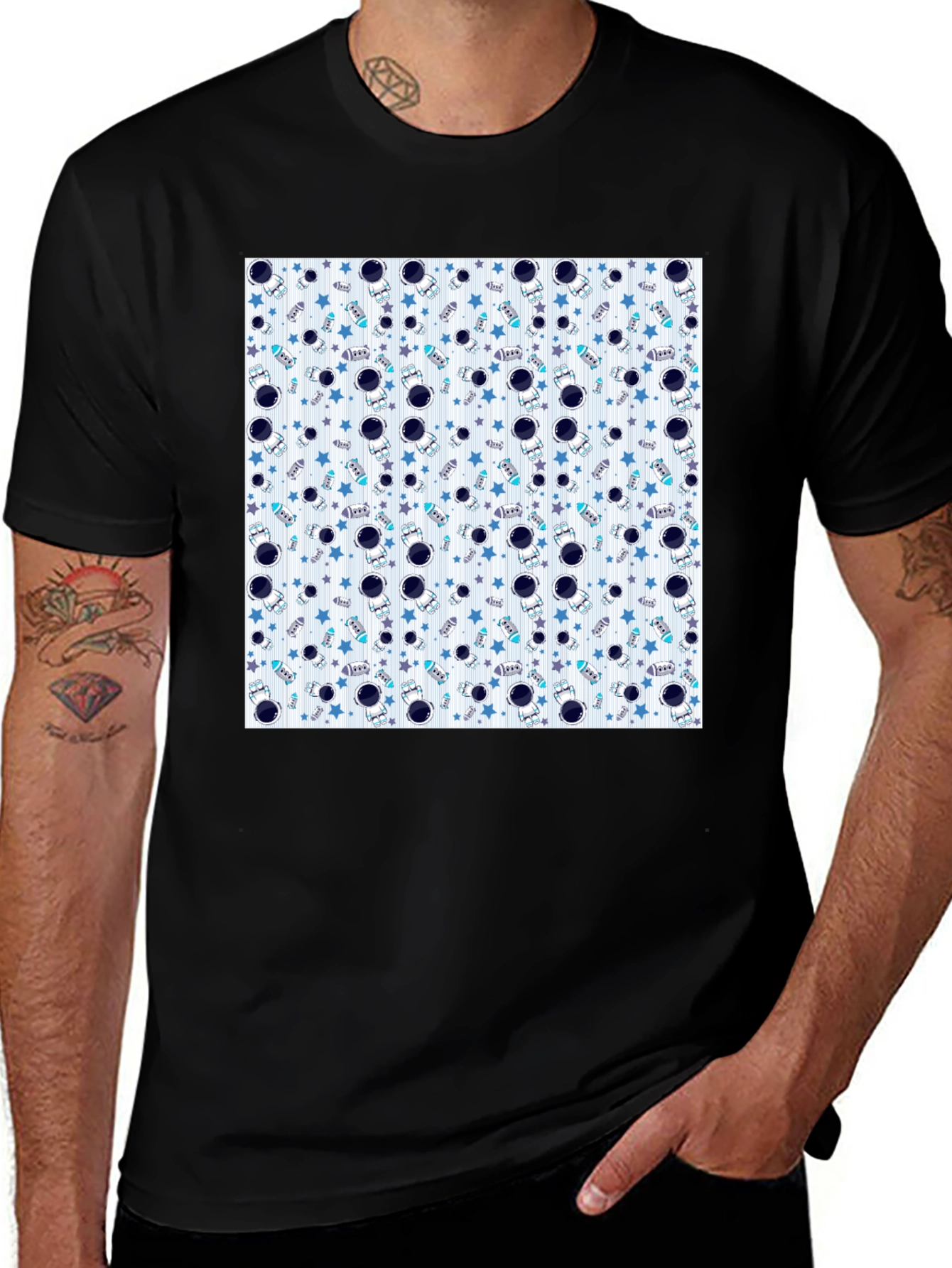 Astronauts & Stars Graphic Black T-Shirt
