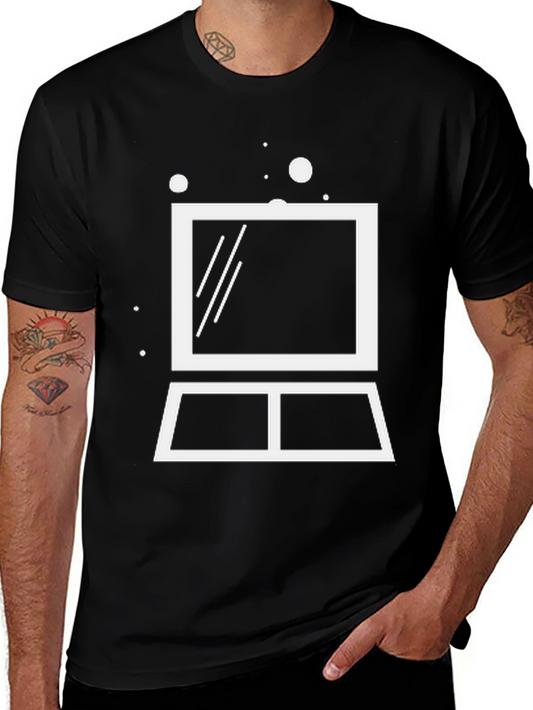 Minimalist Laptop Graphic Tee - Black Cotton Blend