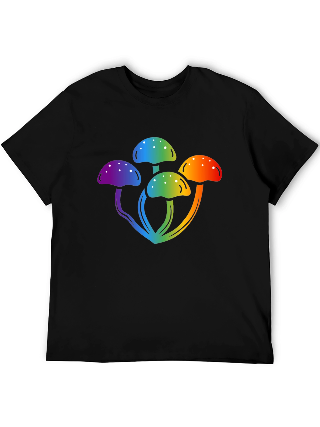 Rainbow Mushroom Graphic Black T-Shirt