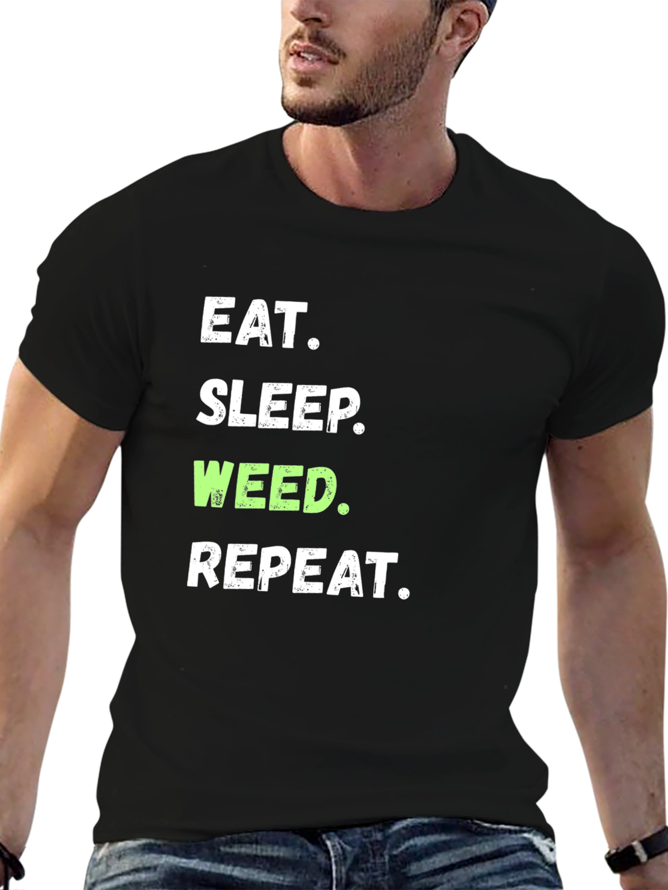 Eat Sleep Weed Repeat Graphic Tee - Black