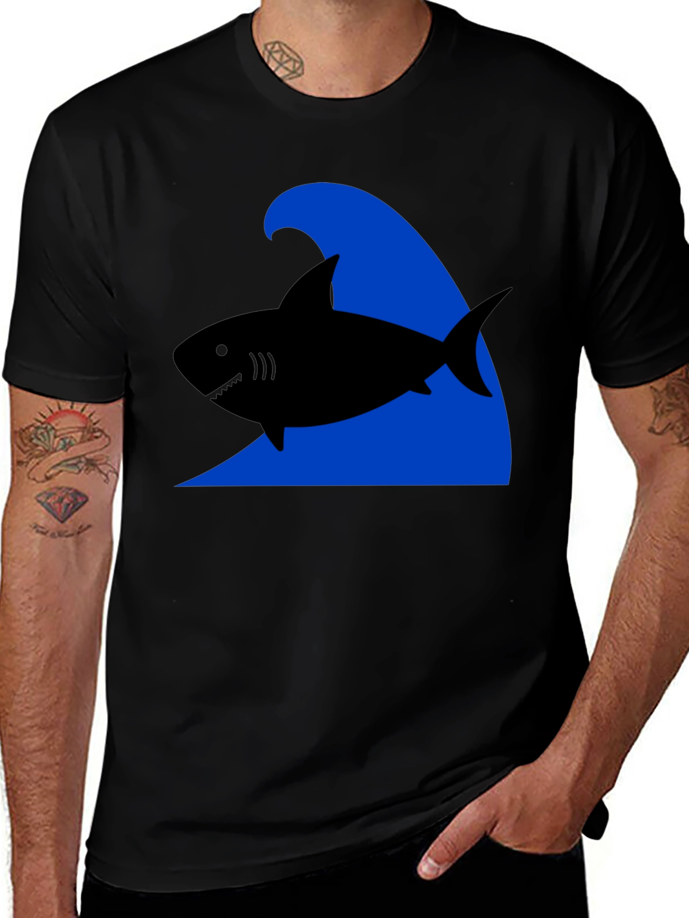 Shark Wave Graphic Tee - Black Cotton T-Shirt
