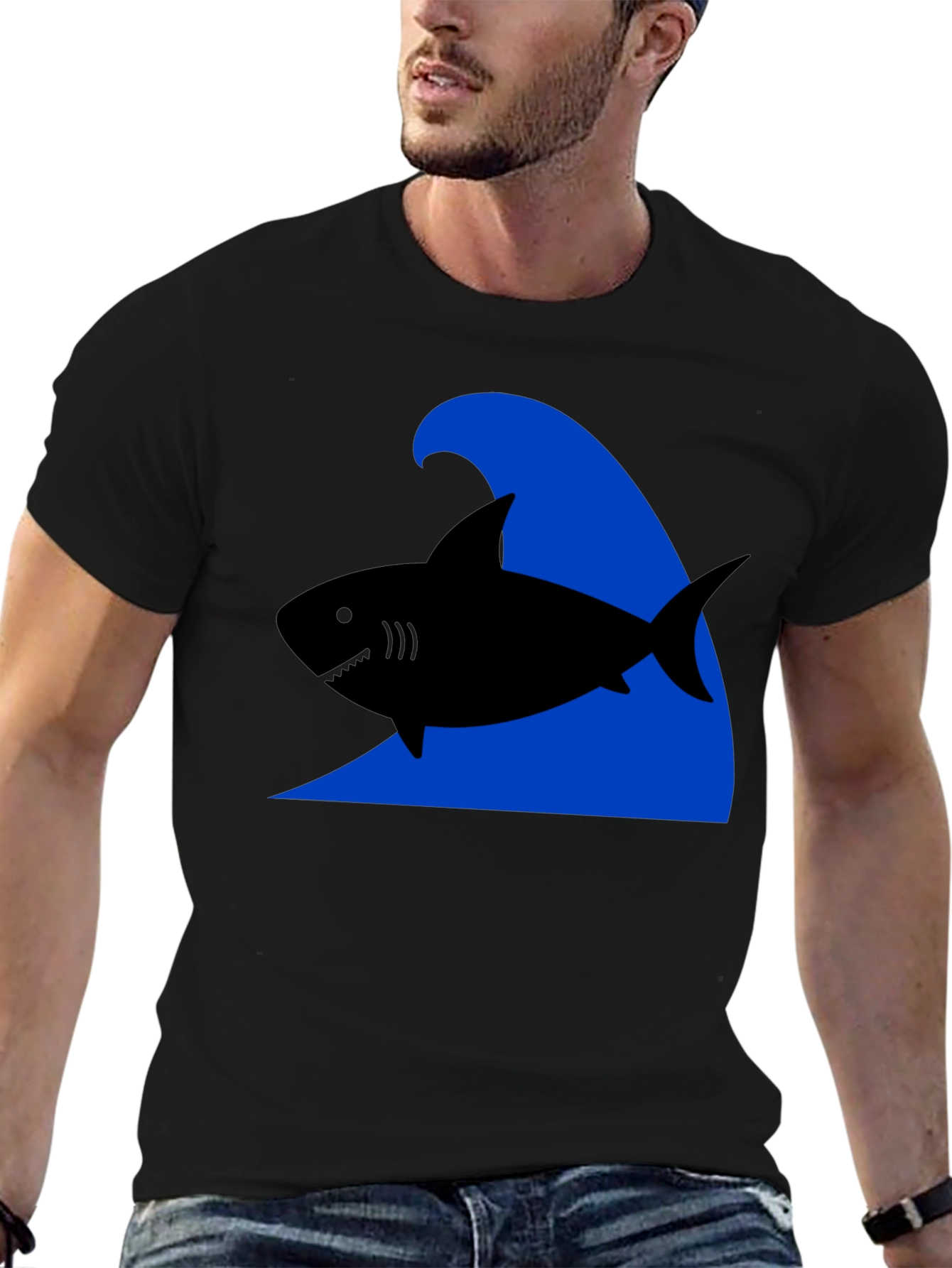 Shark Wave Graphic Tee - Black Cotton T-Shirt