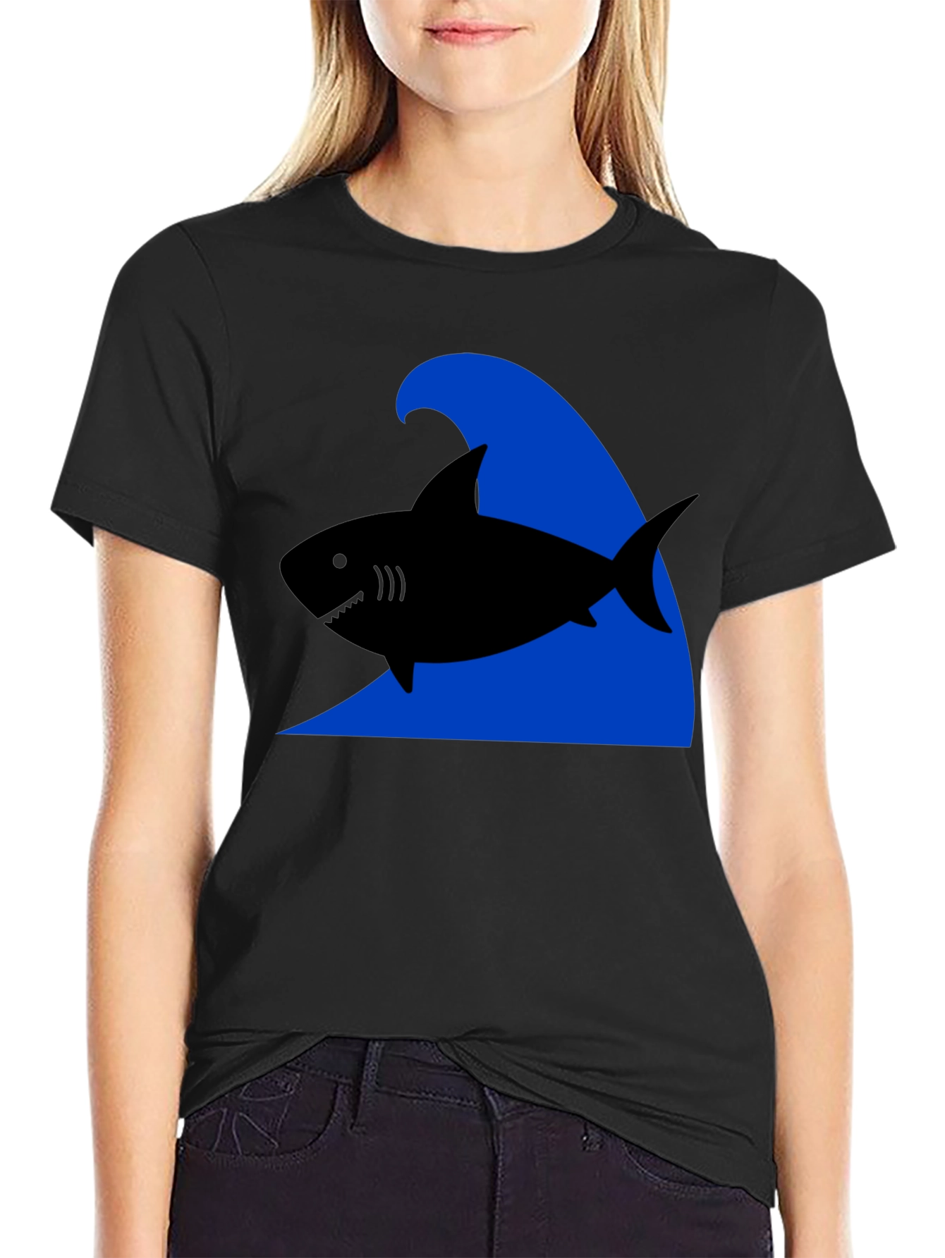 Shark Wave Graphic Tee - Black Cotton T-Shirt
