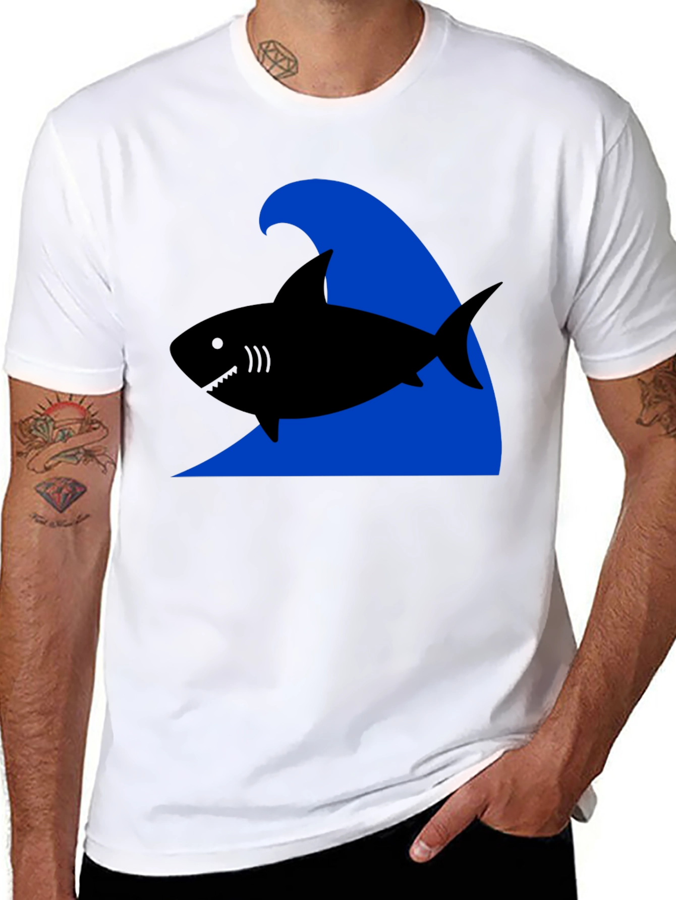 Shark Wave Graphic Tee - Black Cotton T-Shirt