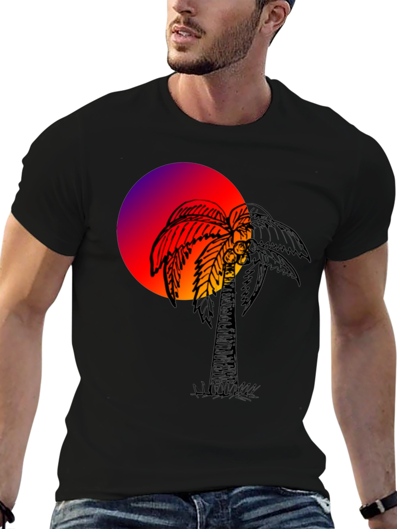 Sunset Palm Tree Graphic Tee - Soft Cotton Blend