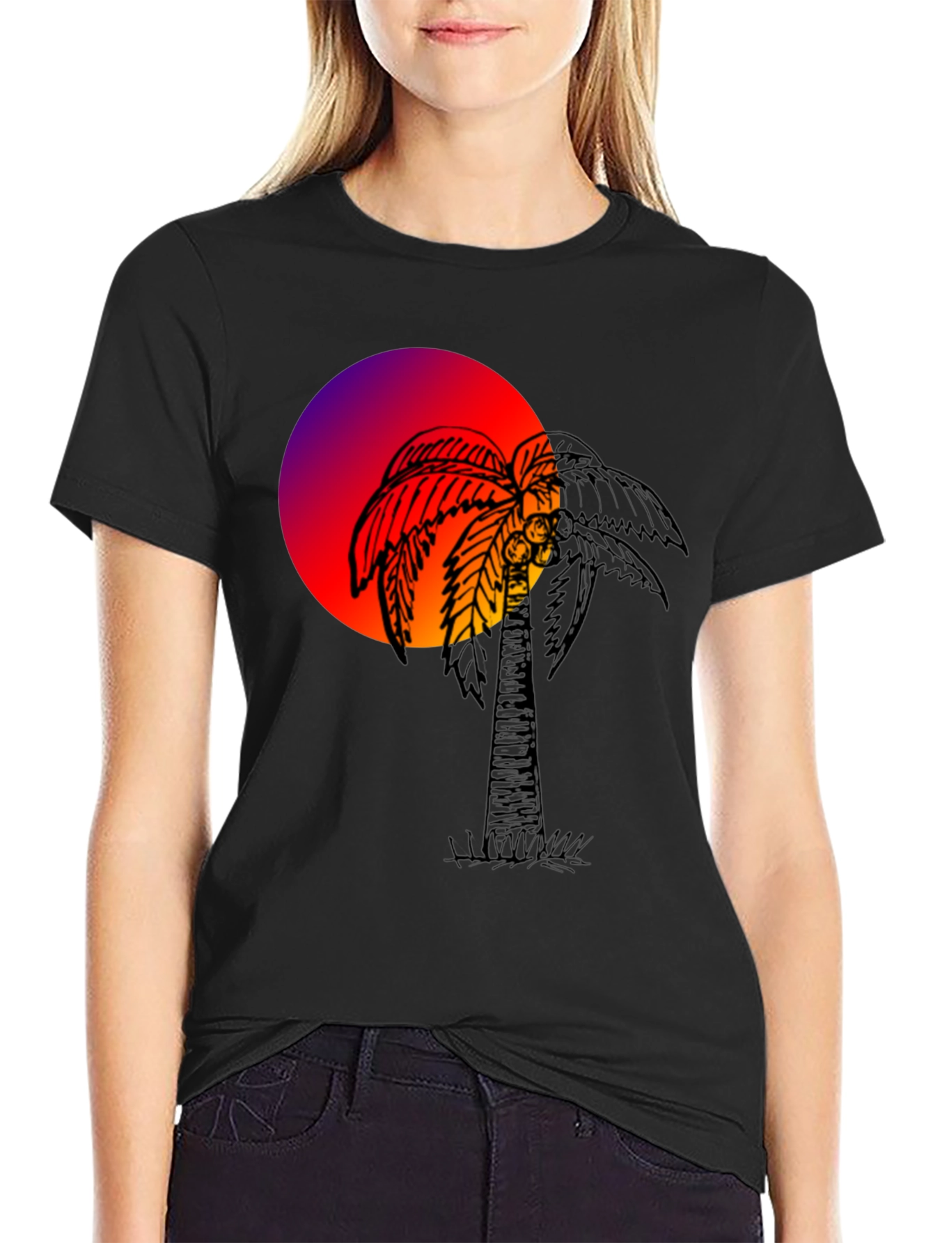 Sunset Palm Tree Graphic Tee - Soft Cotton Blend
