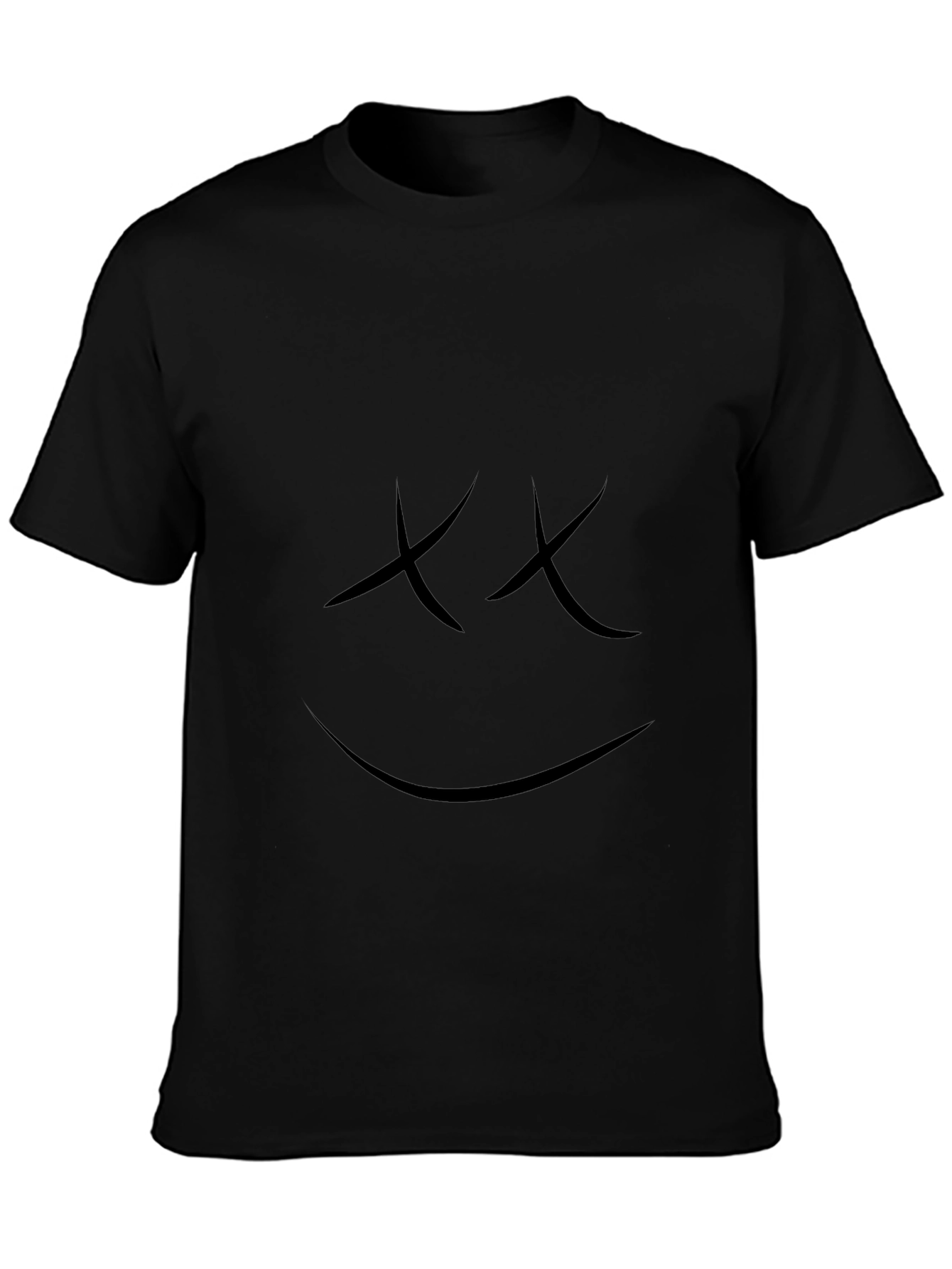 Smiley Face Graphic T-Shirt - Casual Black Tee