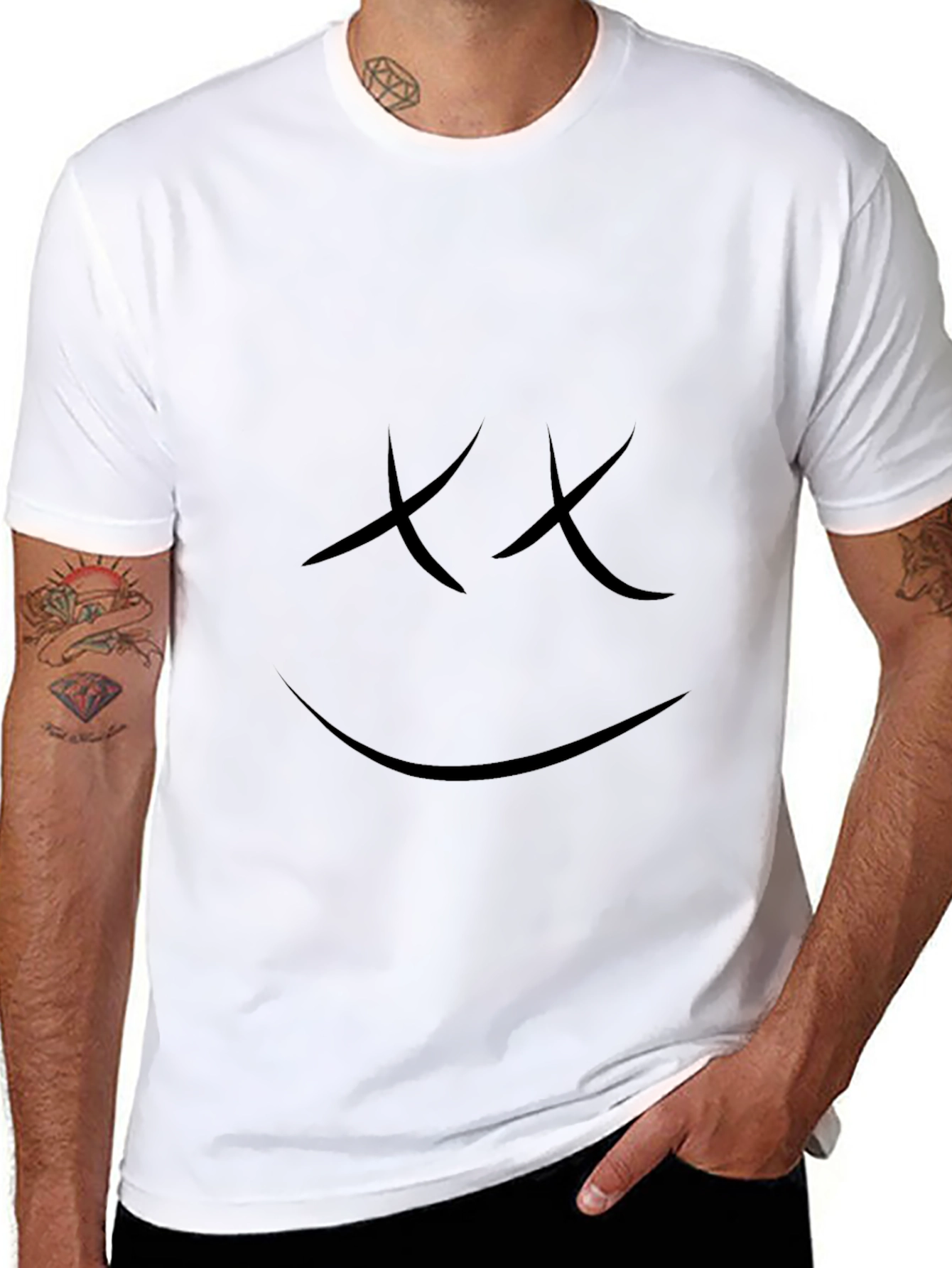 Smiley Face Graphic T-Shirt - Casual Black Tee