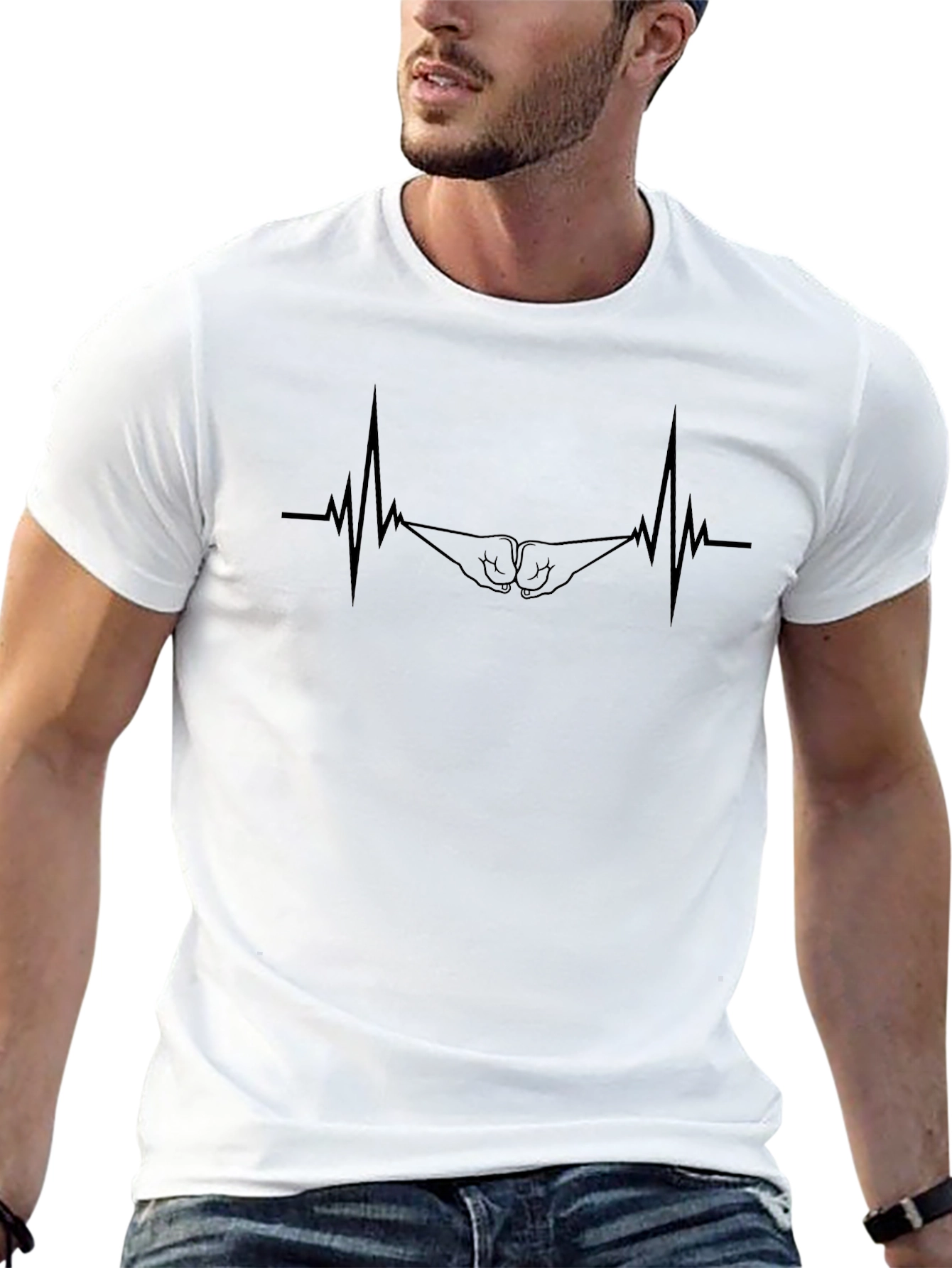 Fist Bump Heartbeat Graphic Tee - Black