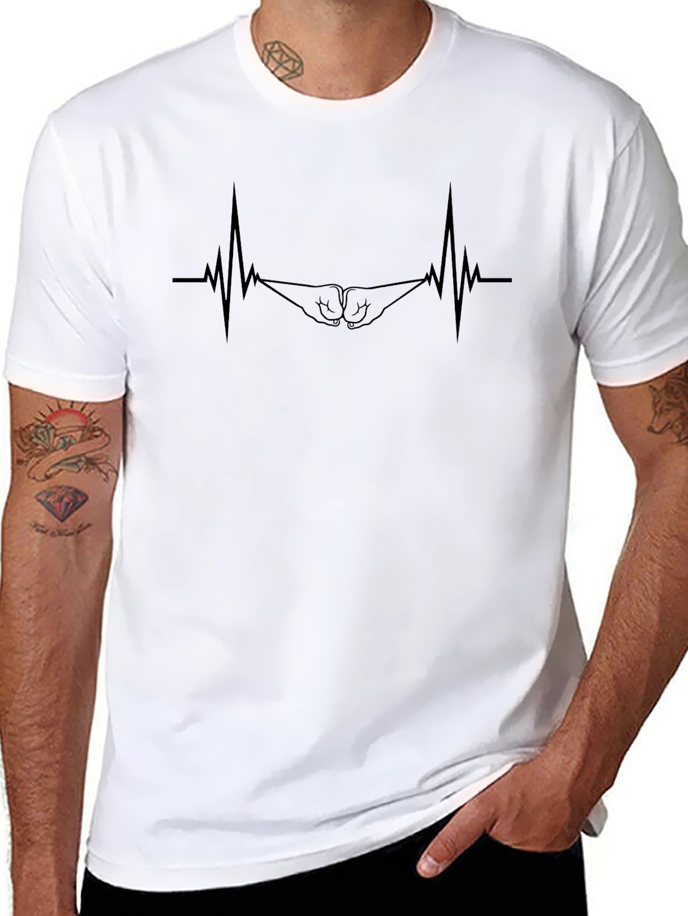 Fist Bump Heartbeat Graphic Tee - Black