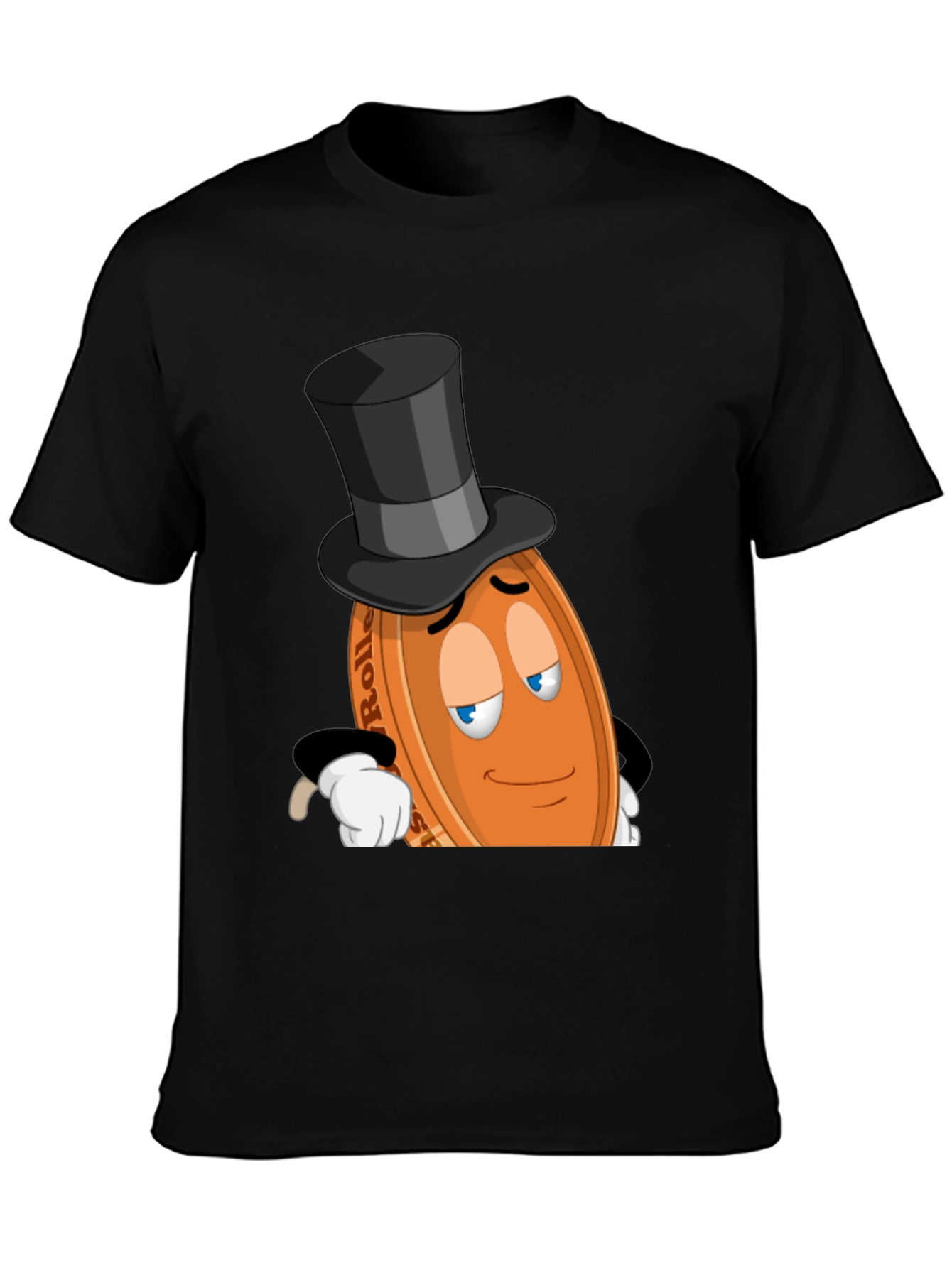 Whimsical Coin Character Graphic Tee - Black