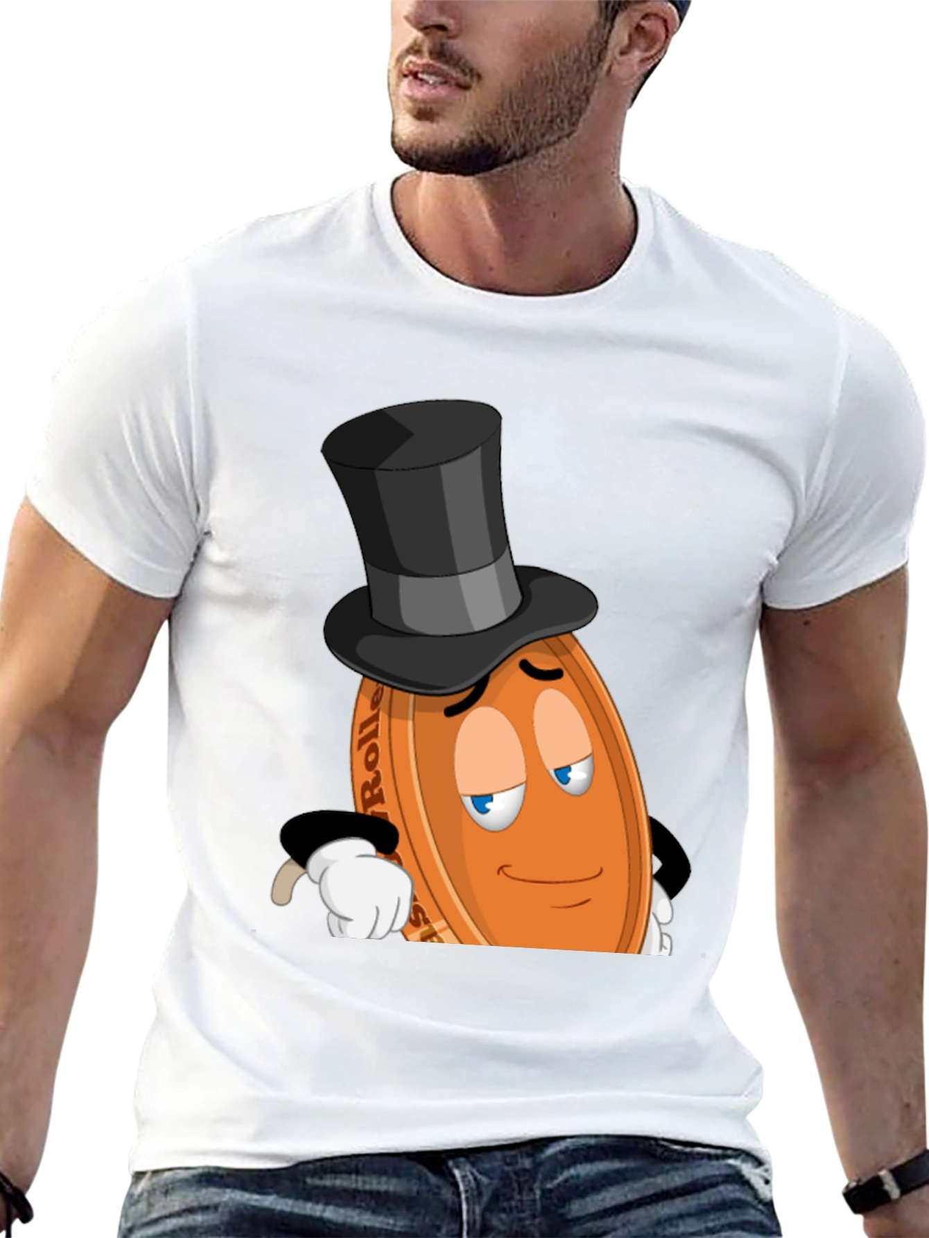 Whimsical Coin Character Graphic Tee - Black