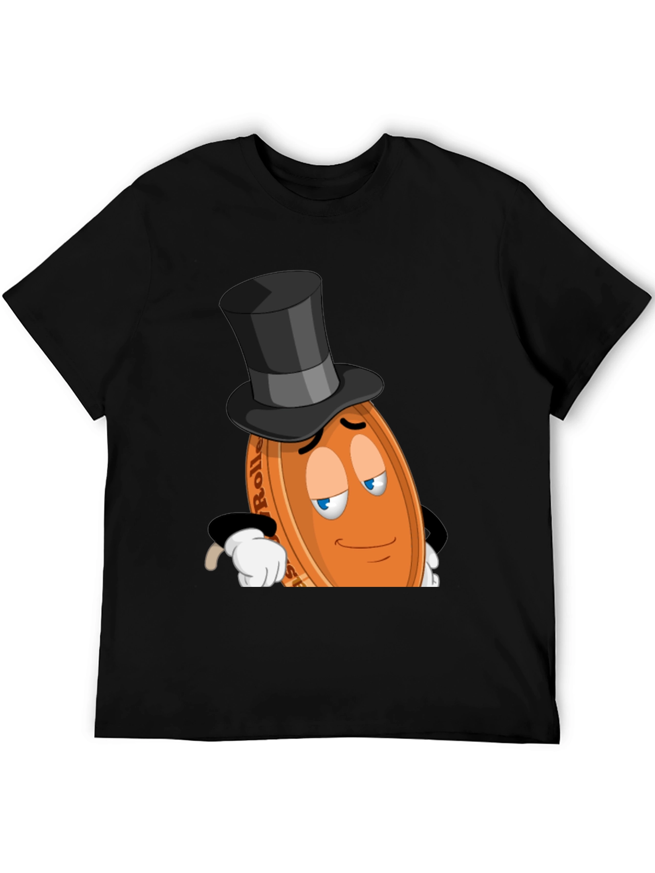 Whimsical Coin Character Graphic Tee - Black