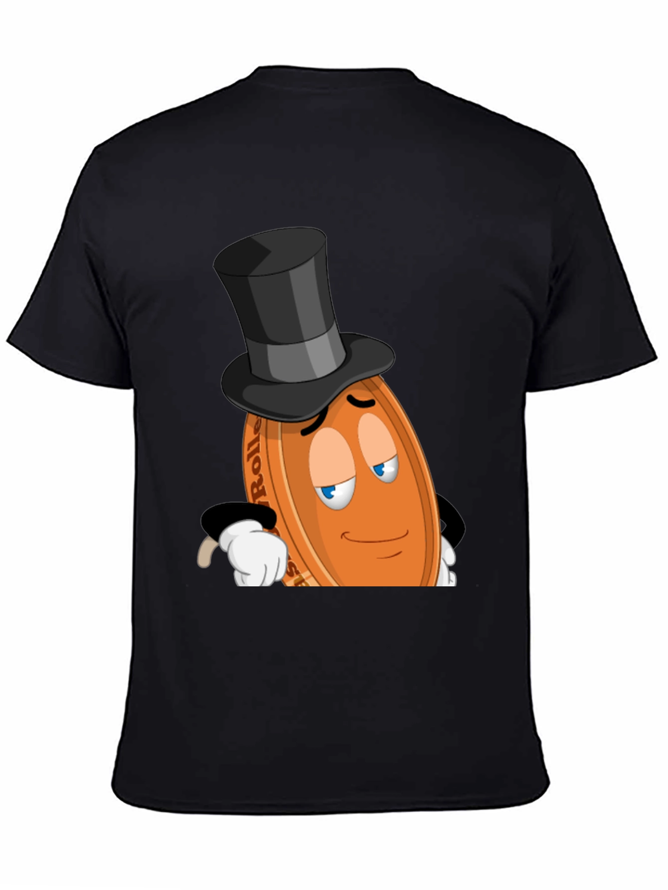 Whimsical Coin Character Graphic Tee - Black