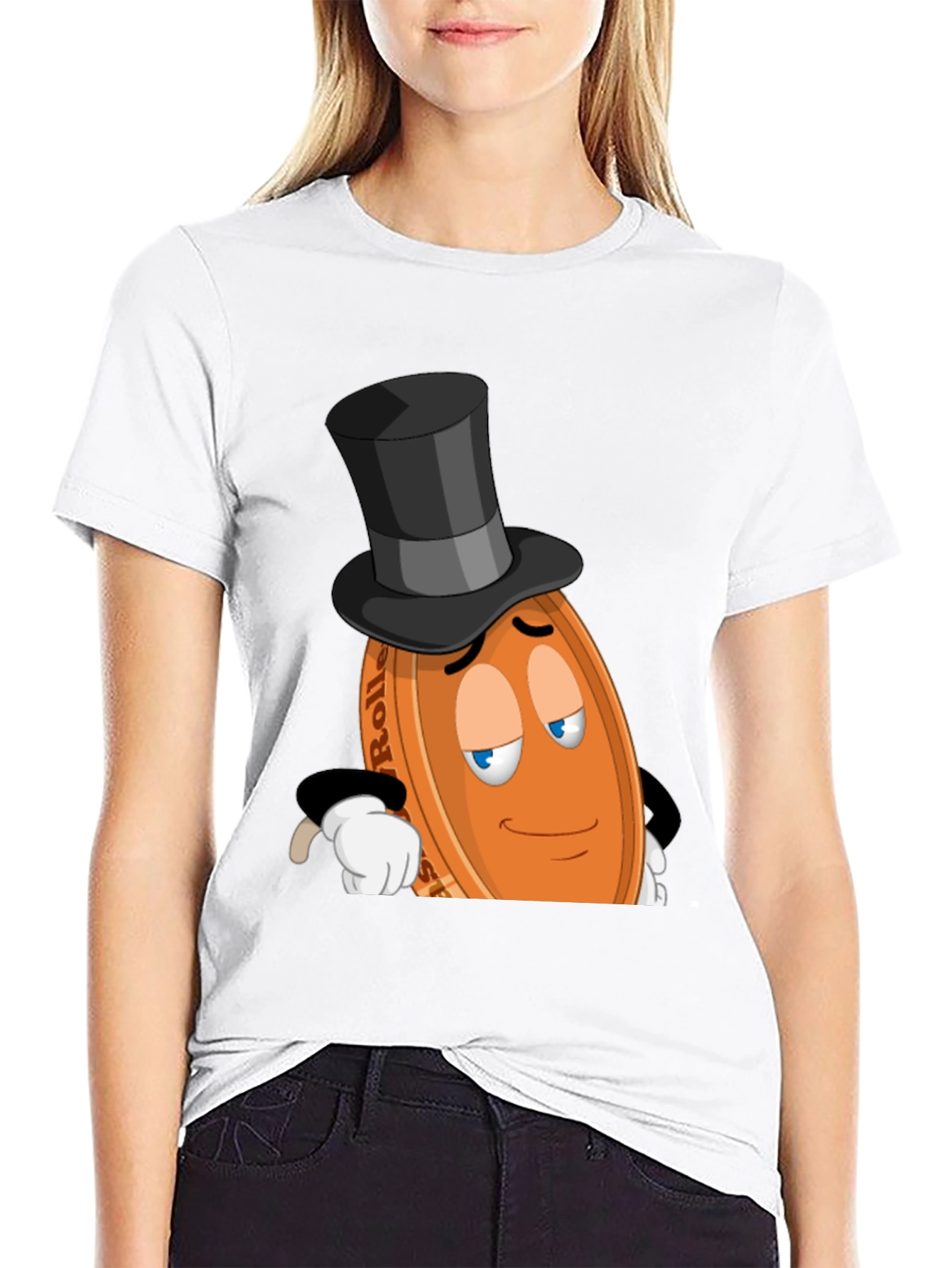 Whimsical Coin Character Graphic Tee - Black
