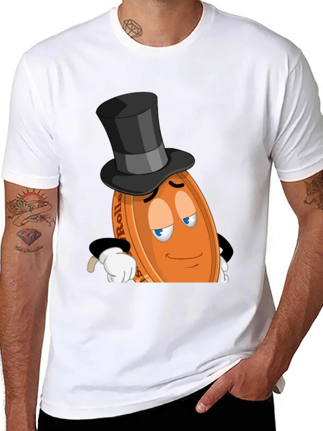 Whimsical Coin Character Graphic Tee - Black