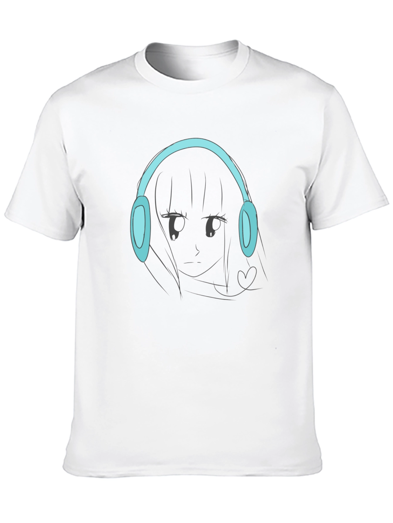 Anime Girl Headphones Graphic Black T-Shirt