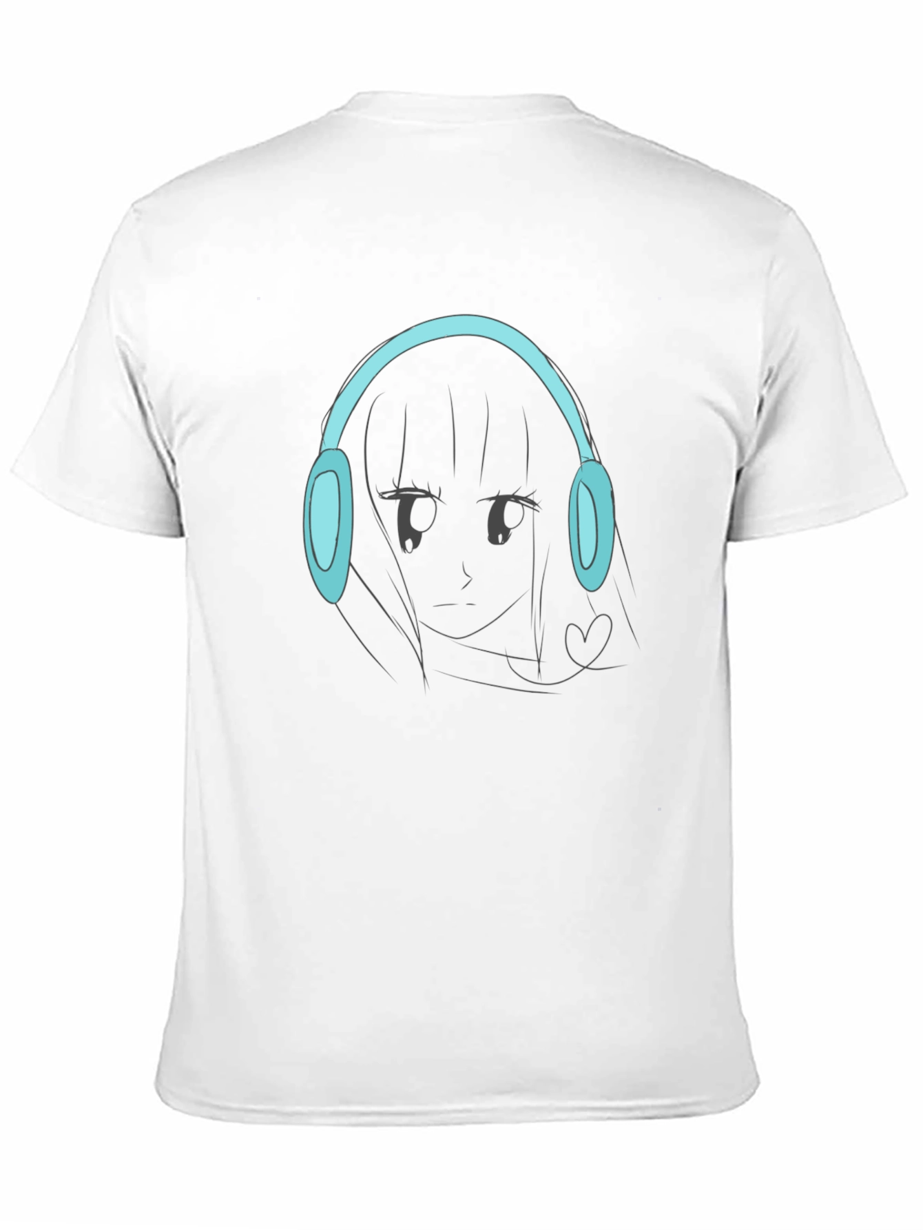 Anime Girl Headphones Graphic Black T-Shirt