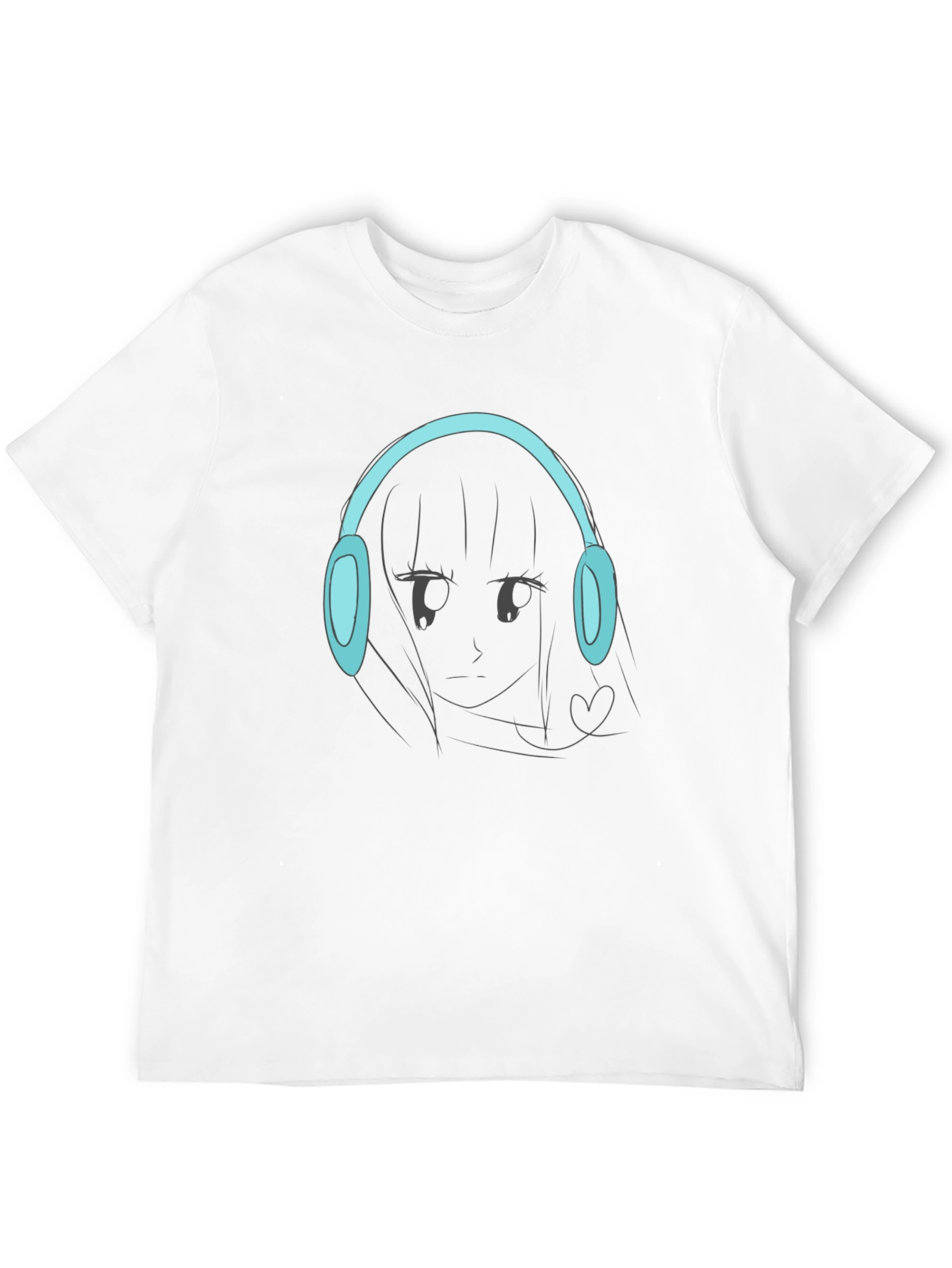 Anime Girl Headphones Graphic Black T-Shirt