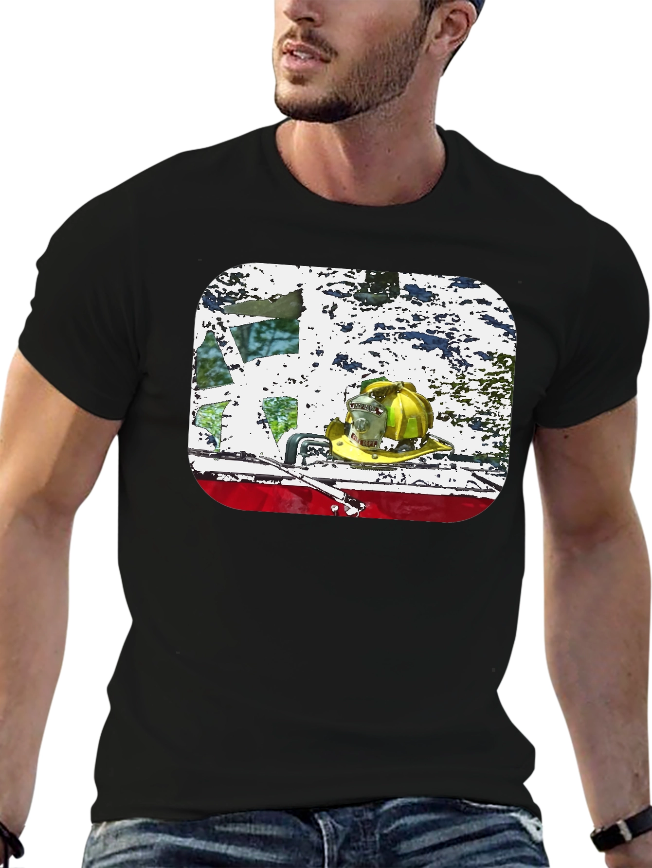 Firefighter Helmet Graphic Black T-Shirt