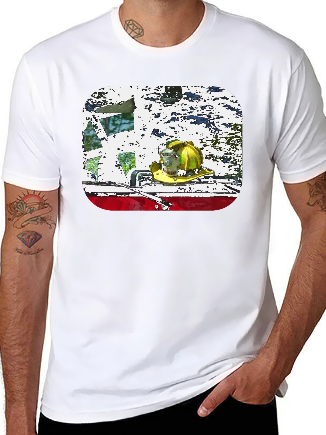 Firefighter Helmet Graphic Black T-Shirt