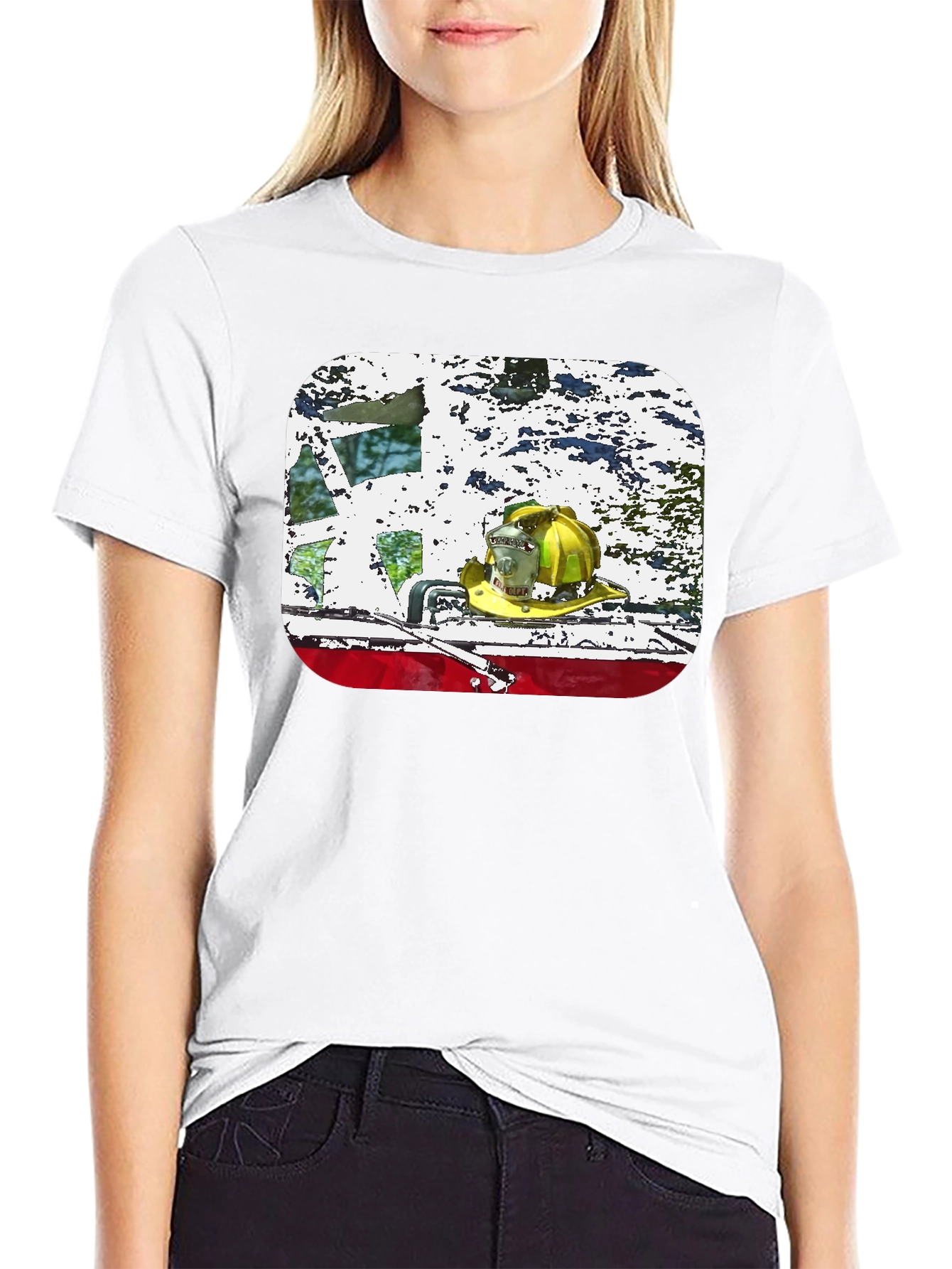 Firefighter Helmet Graphic Black T-Shirt