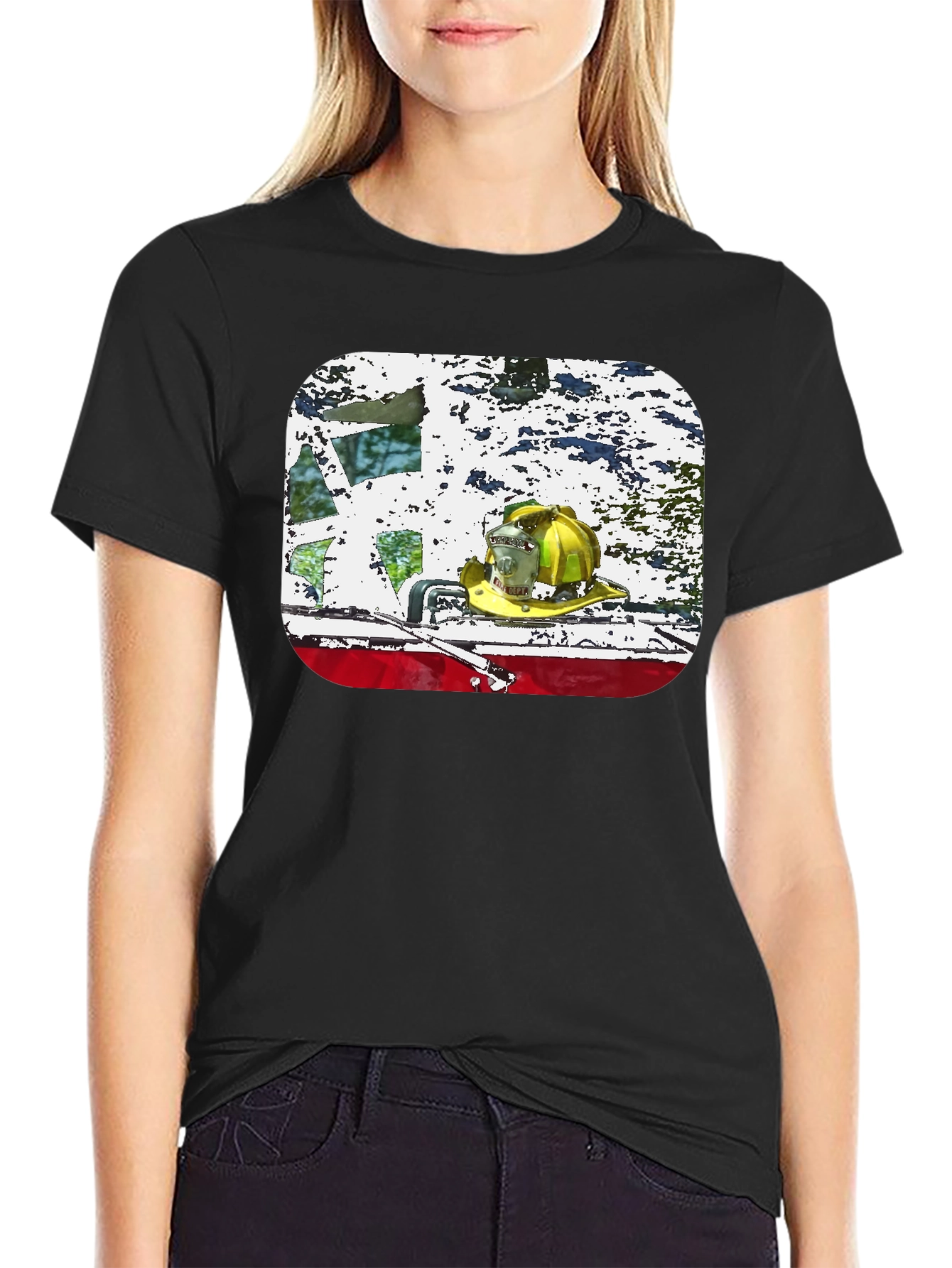 Firefighter Helmet Graphic Black T-Shirt
