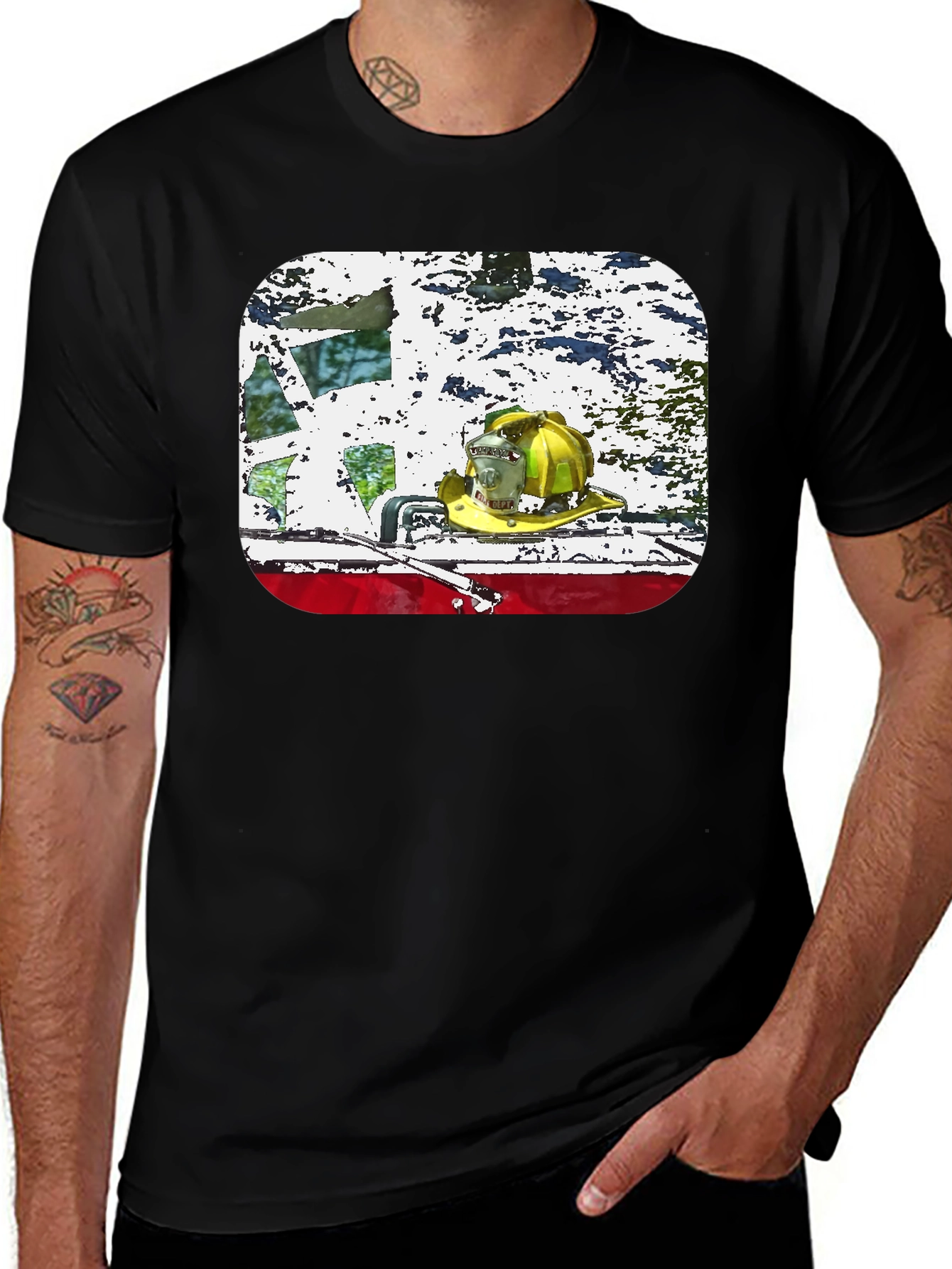 Firefighter Helmet Graphic Black T-Shirt