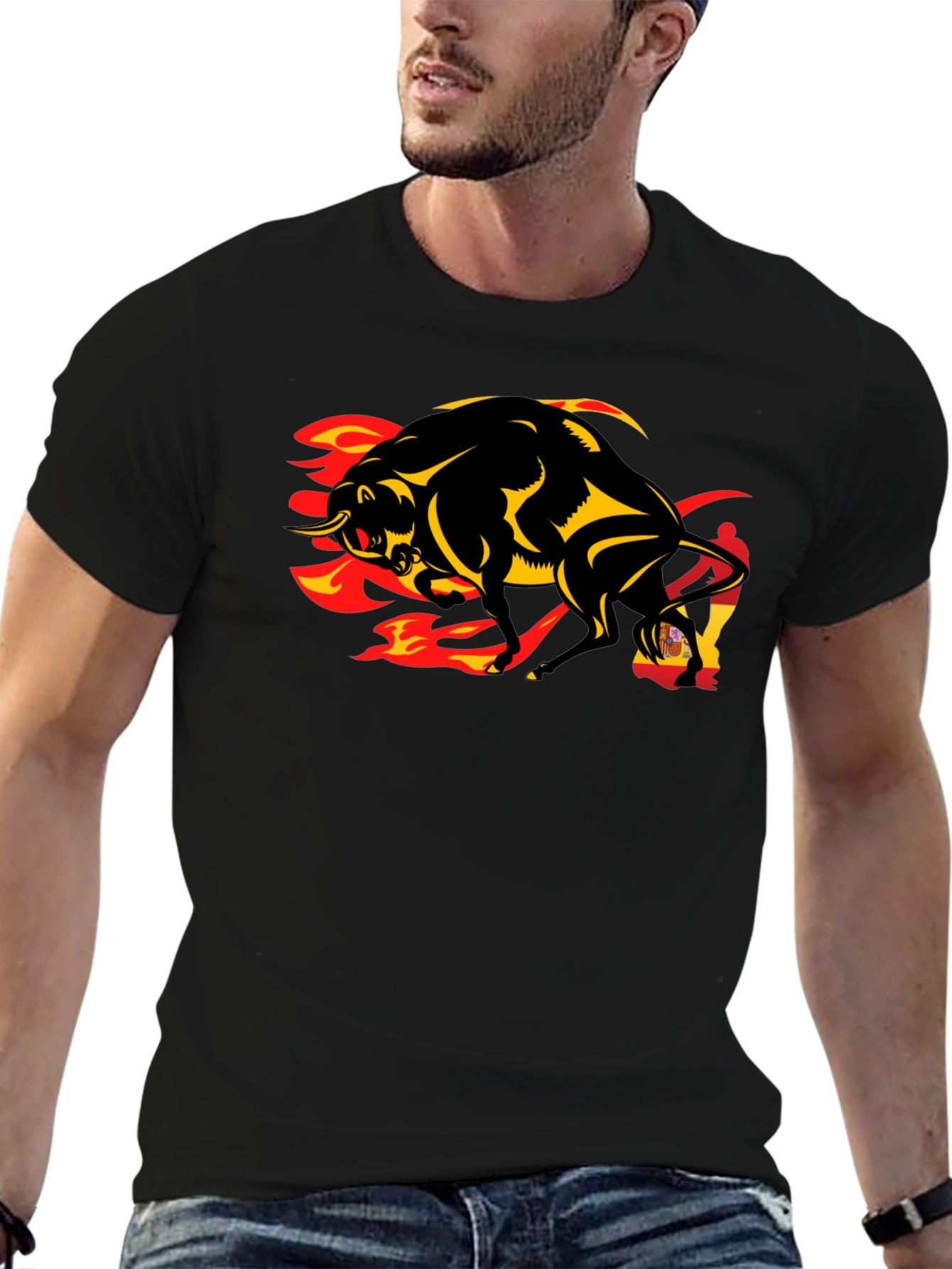 Fiery Bull Graphic Tee - Black