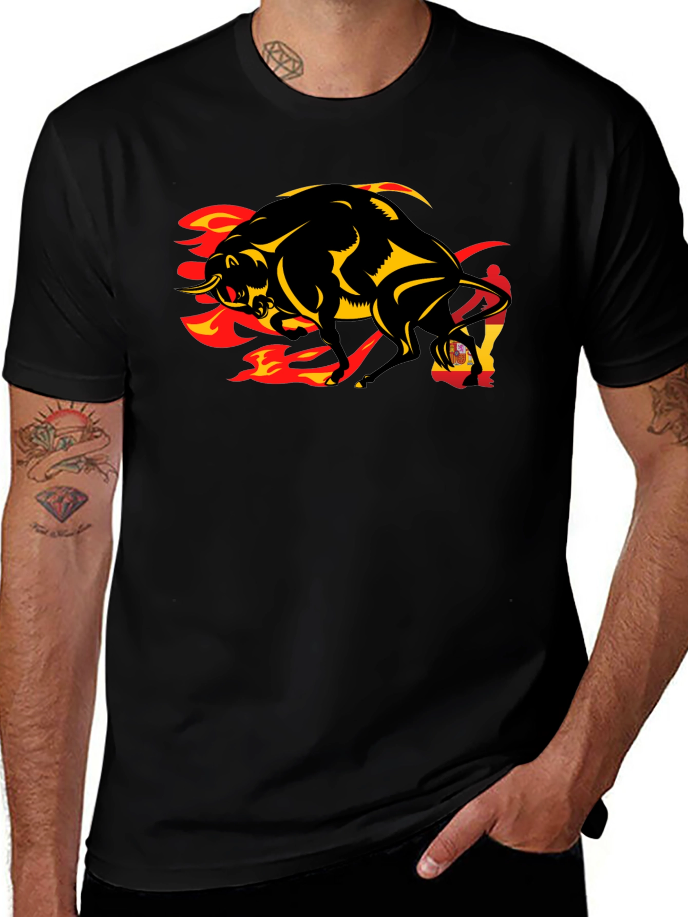 Fiery Bull Graphic Tee - Black