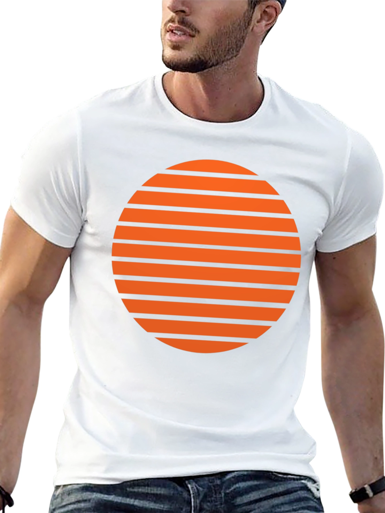 Retro Sunset Striped Graphic Tee - Soft Black Cotton