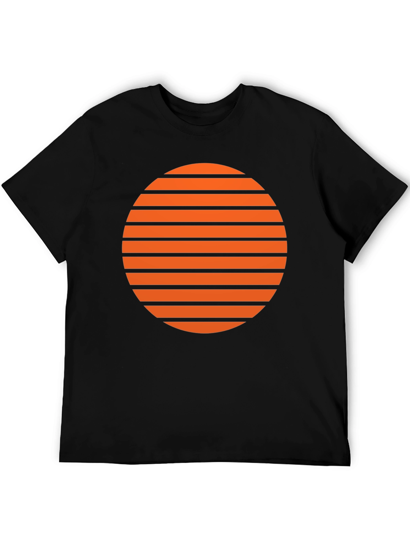 Retro Sunset Striped Graphic Tee - Soft Black Cotton