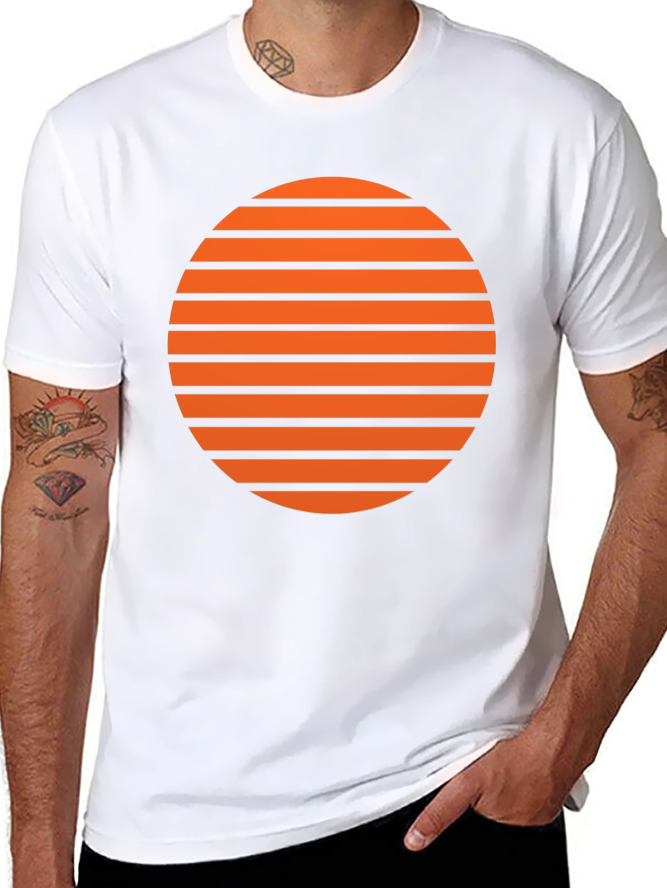 Retro Sunset Striped Graphic Tee - Soft Black Cotton