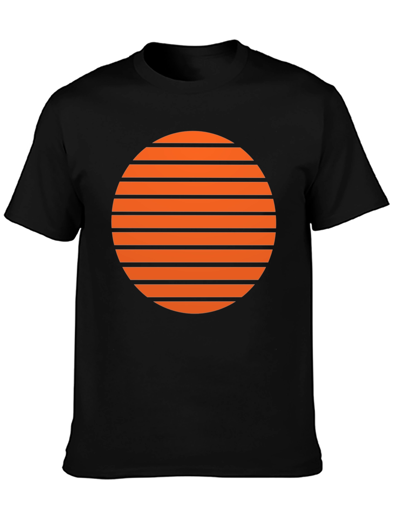 Retro Sunset Striped Graphic Tee - Soft Black Cotton