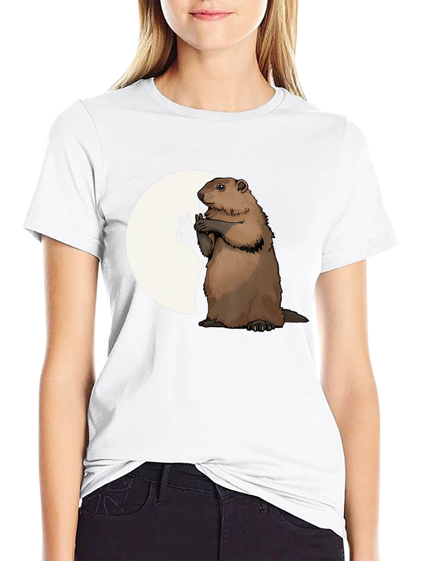 Groundhog Graphic Tee - Peace Sign Moon