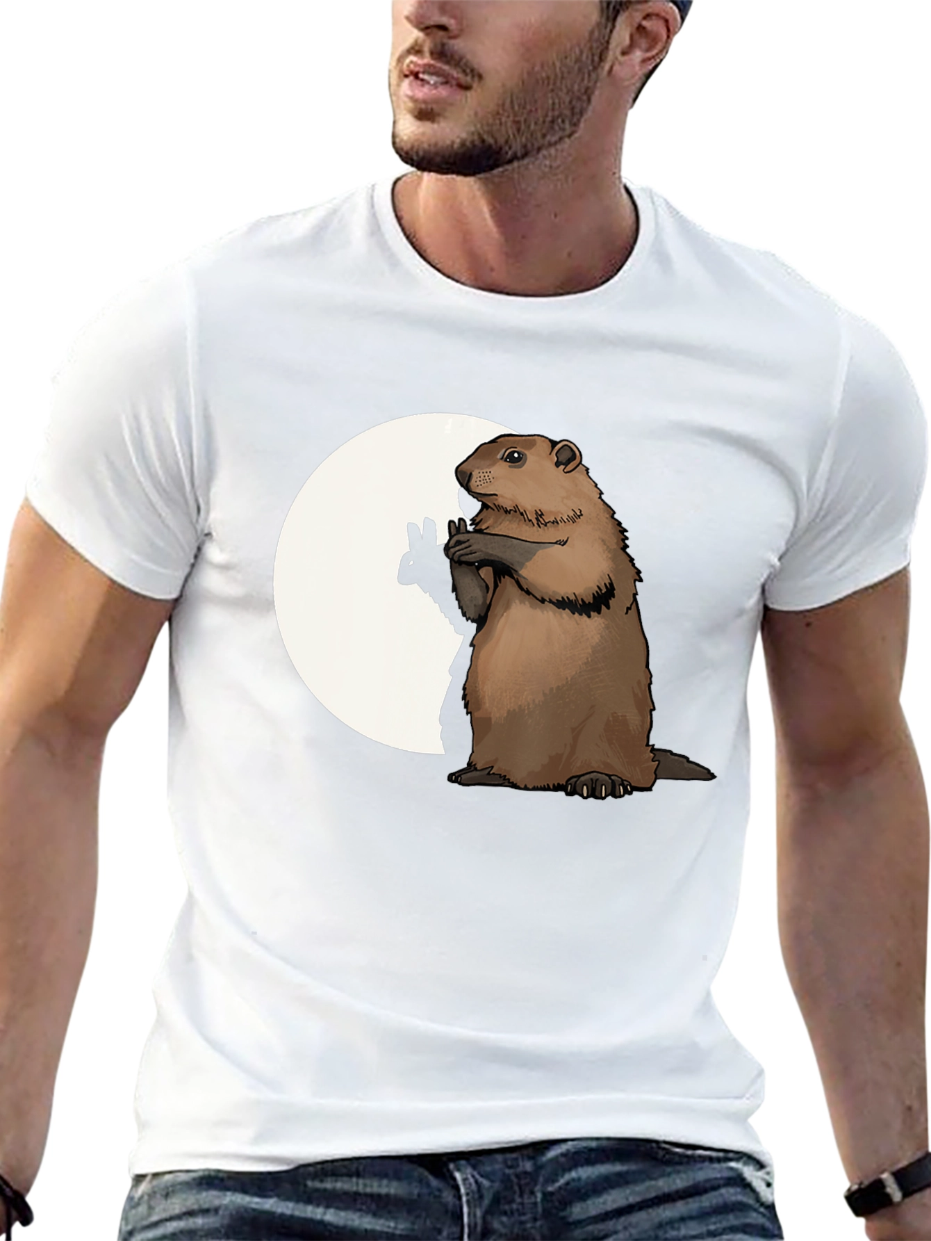 Groundhog Graphic Tee - Peace Sign Moon