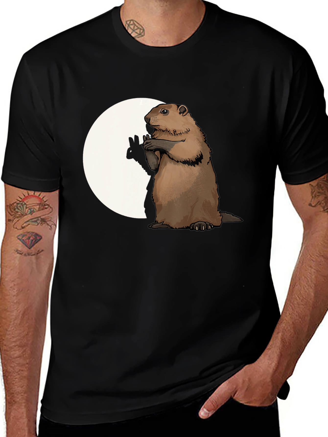 Groundhog Graphic Tee - Peace Sign Moon