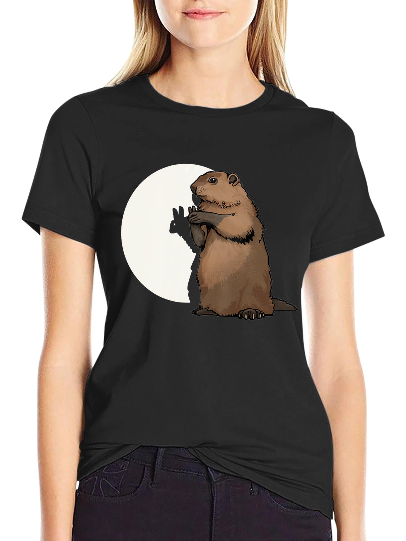Groundhog Graphic Tee - Peace Sign Moon