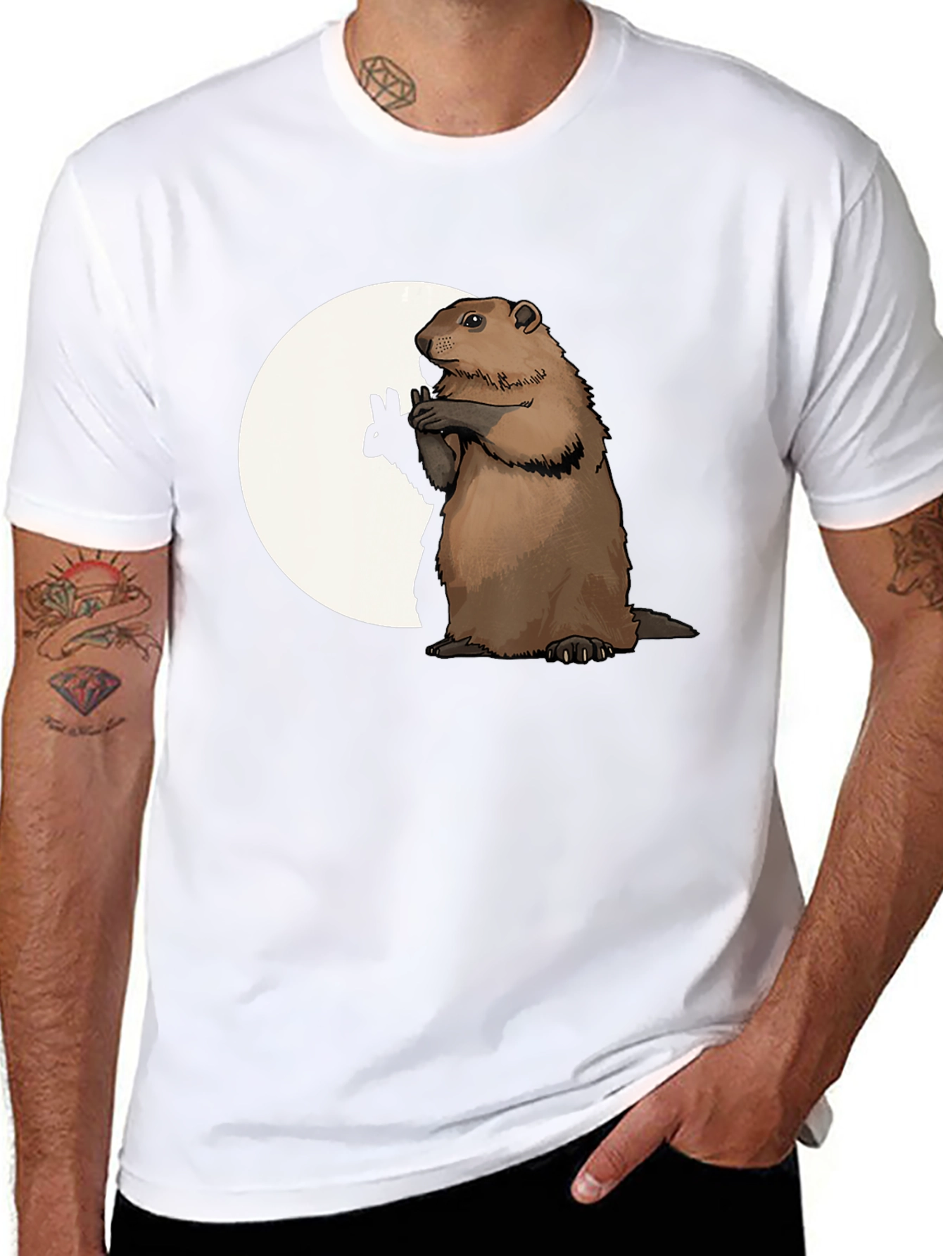 Groundhog Graphic Tee - Peace Sign Moon