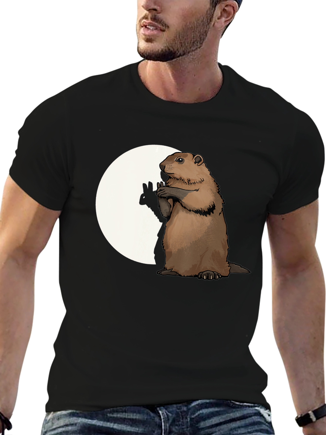 Groundhog Graphic Tee - Peace Sign Moon