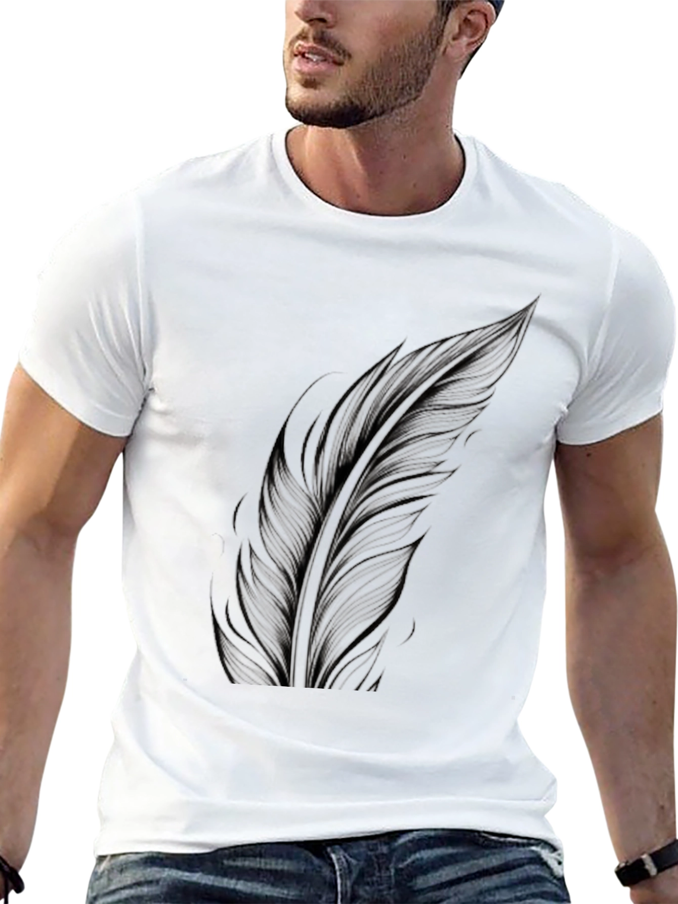 Feather Print Black T-Shirt