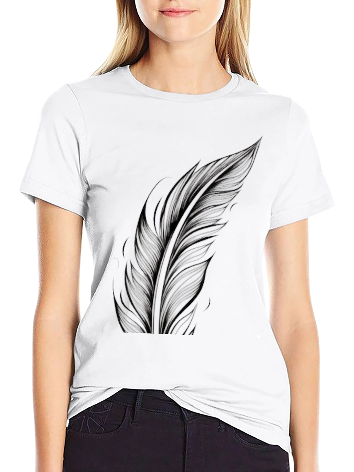 Feather Print Black T-Shirt