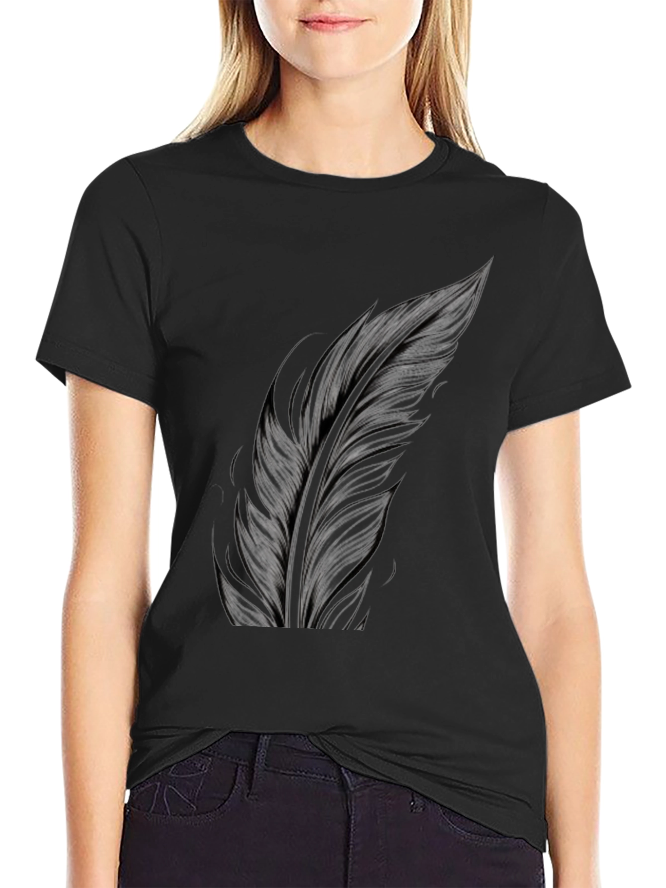 Feather Print Black T-Shirt